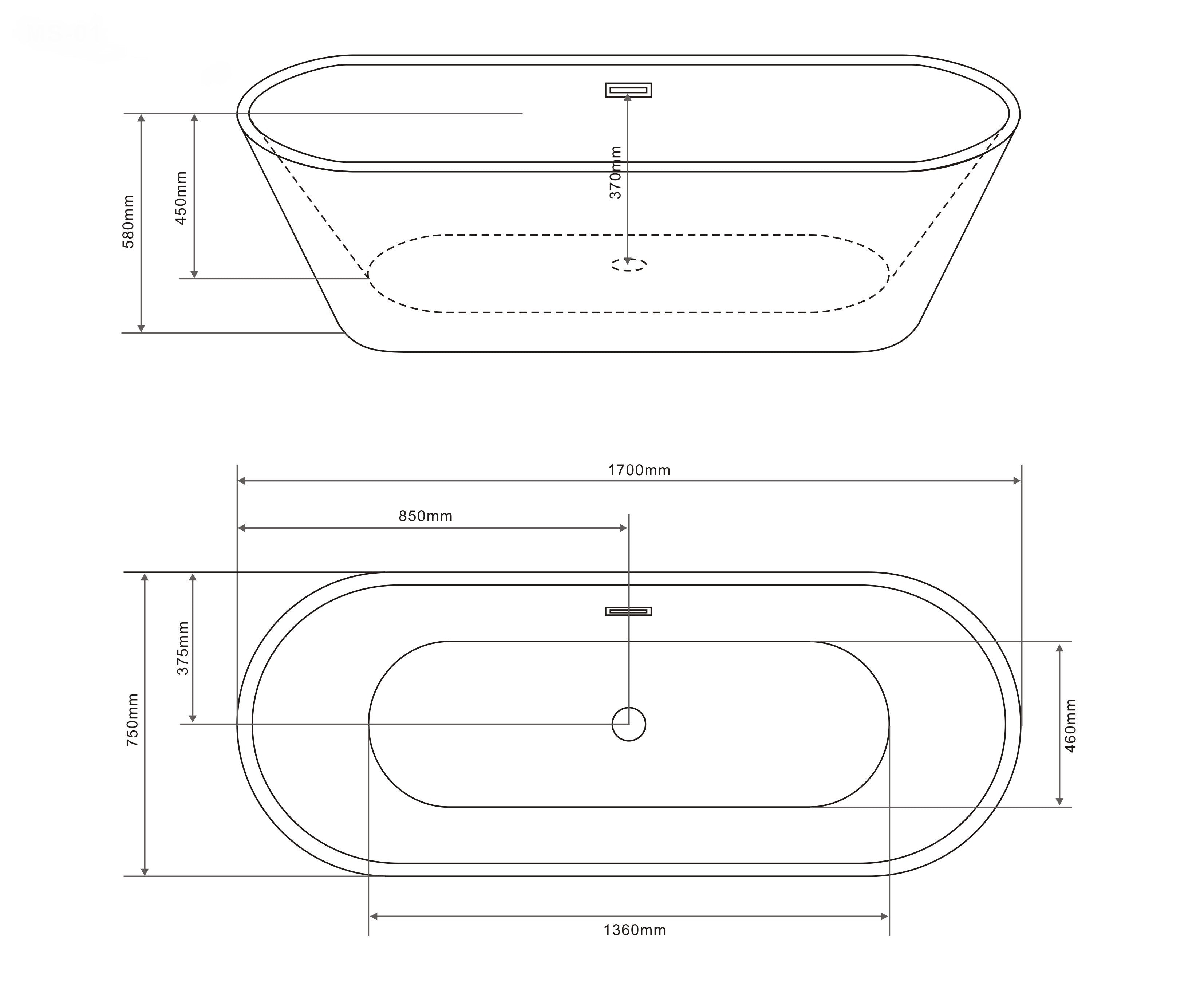 Sanotechnik - BW YORK freisteh. 170x75x58cm