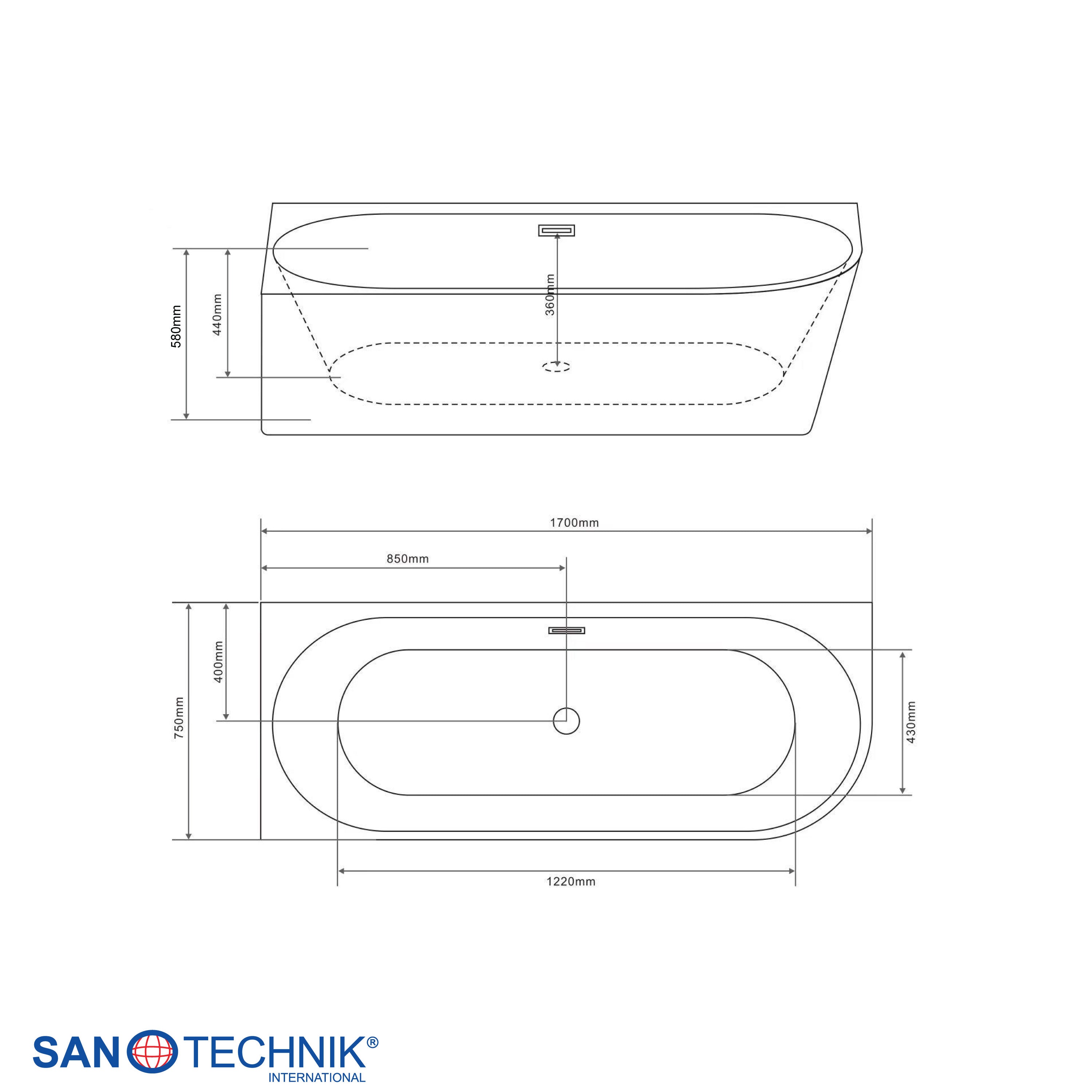 Sanotechnik - Wand-BW JAMAICA links 170x75x58cm