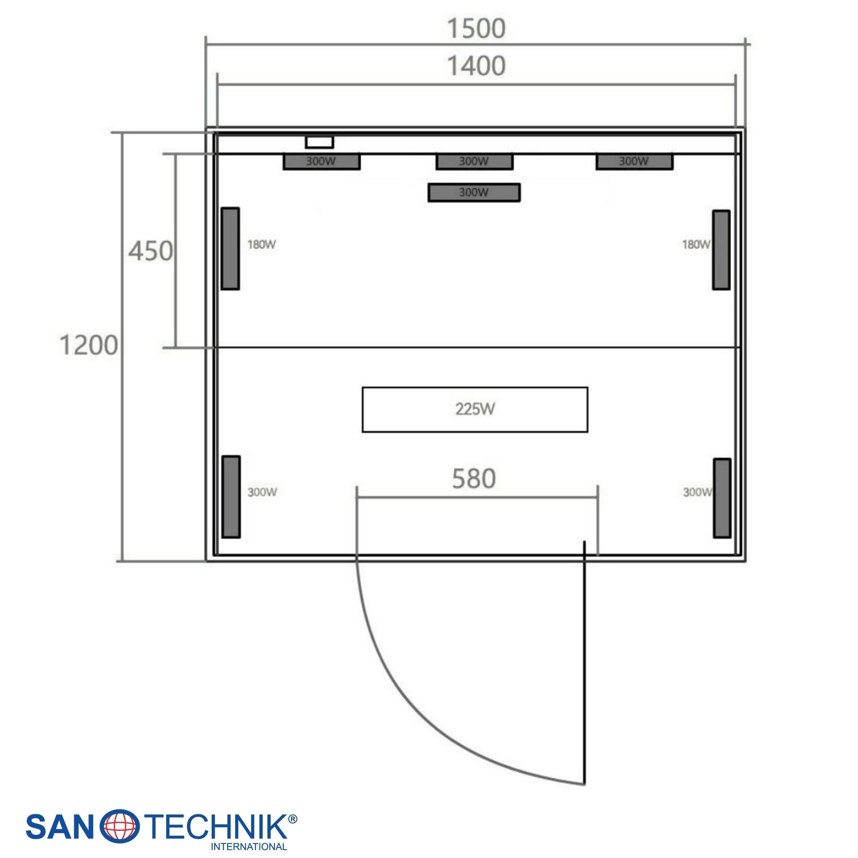 Sanotechnik - OPEN Infrarotkabine für 3 Personen 150x120x200 cm