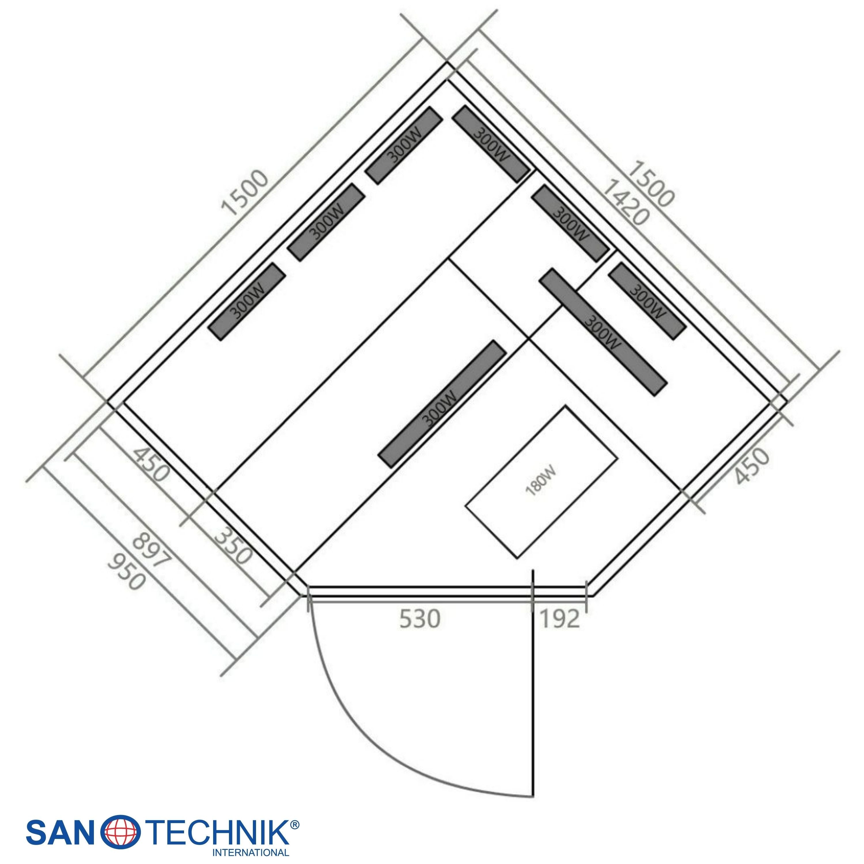 Sanotechnik - DELUXE Infrarotkabine für 3-4 Personen 150x150x200 cm