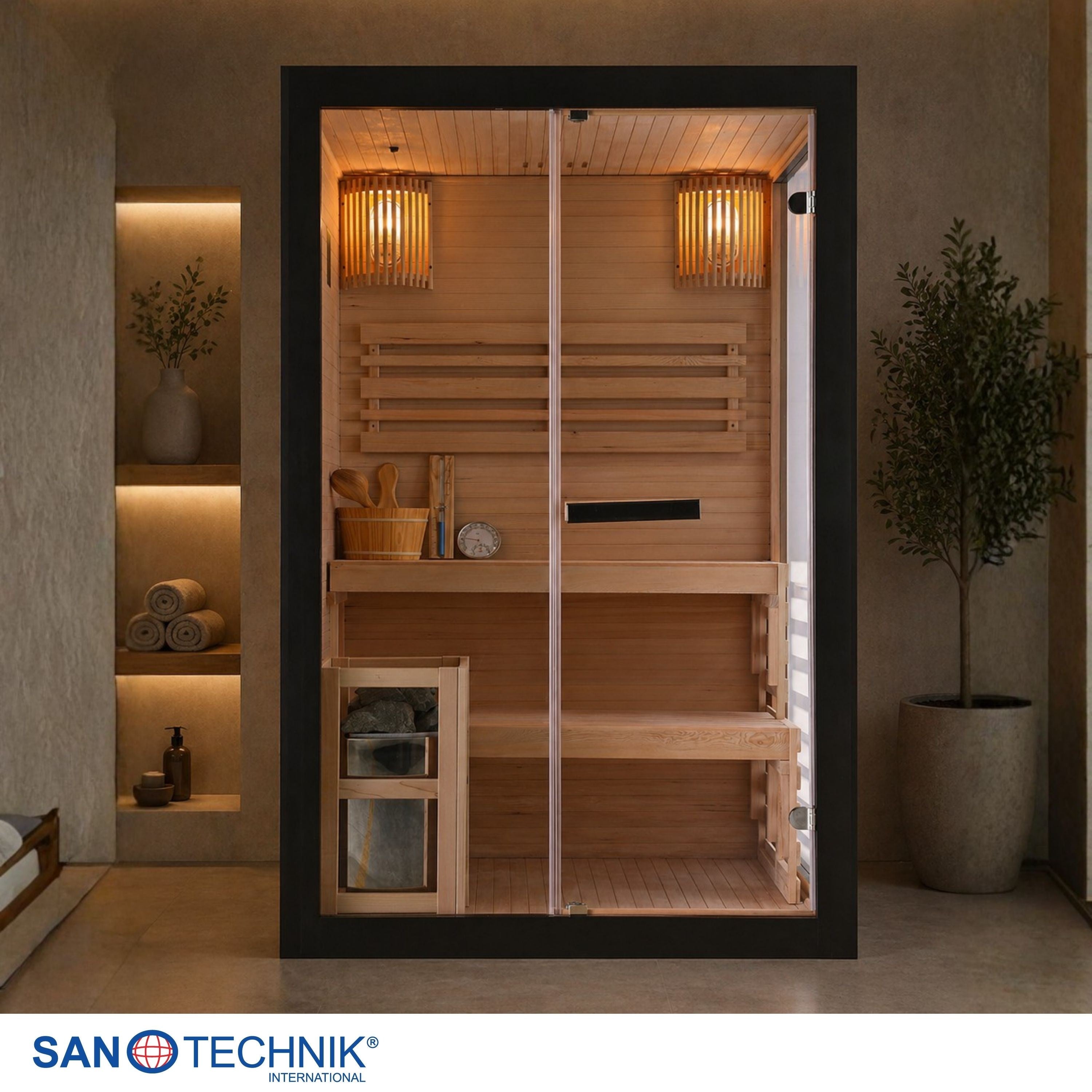 Sanotechnik - PANORAMA BLACK Sauna für 2 Personen 130x120x200 cm
