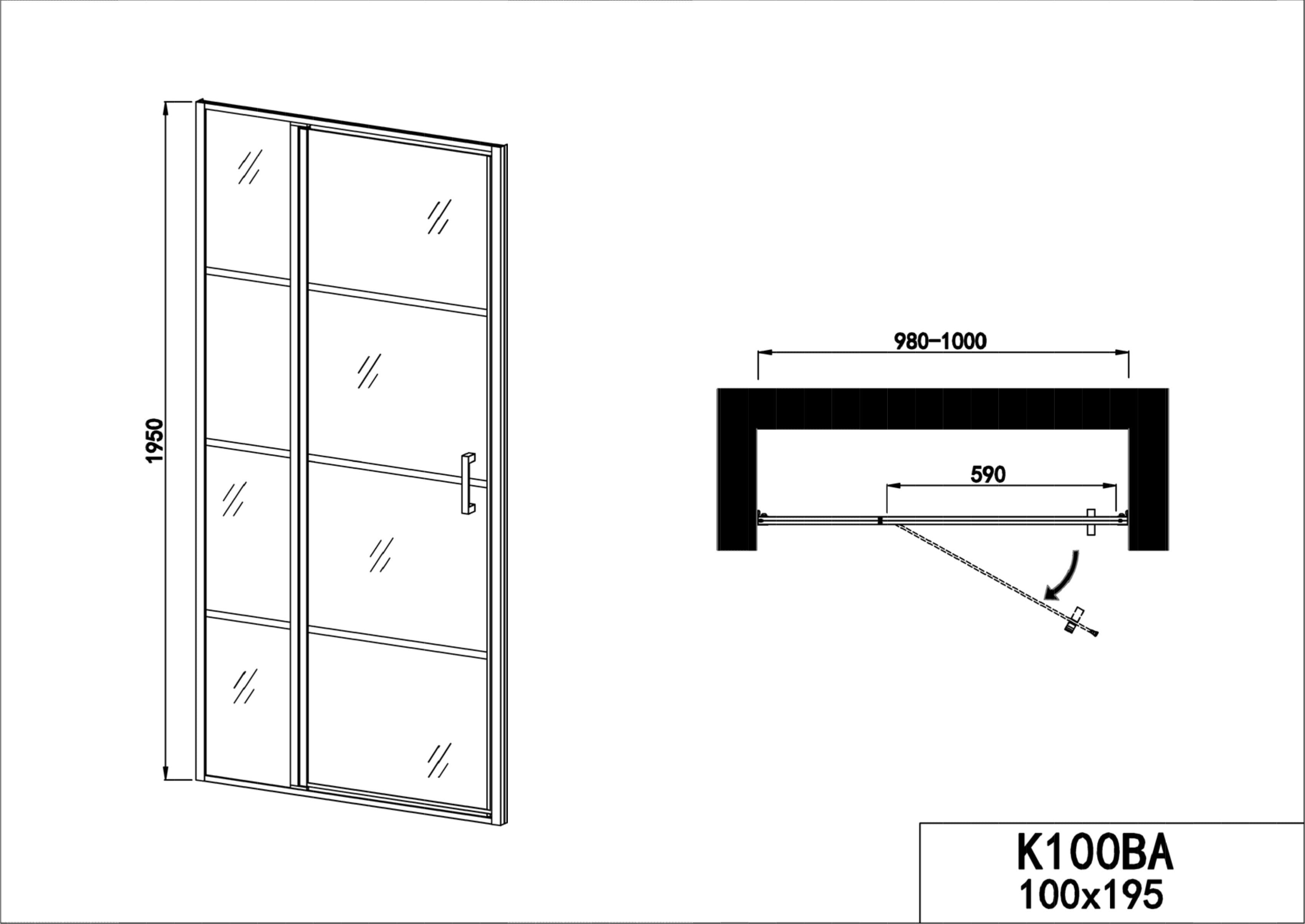 Sanotechnik - Schwenktüre 100cm schwarz matt  98-100x195cm