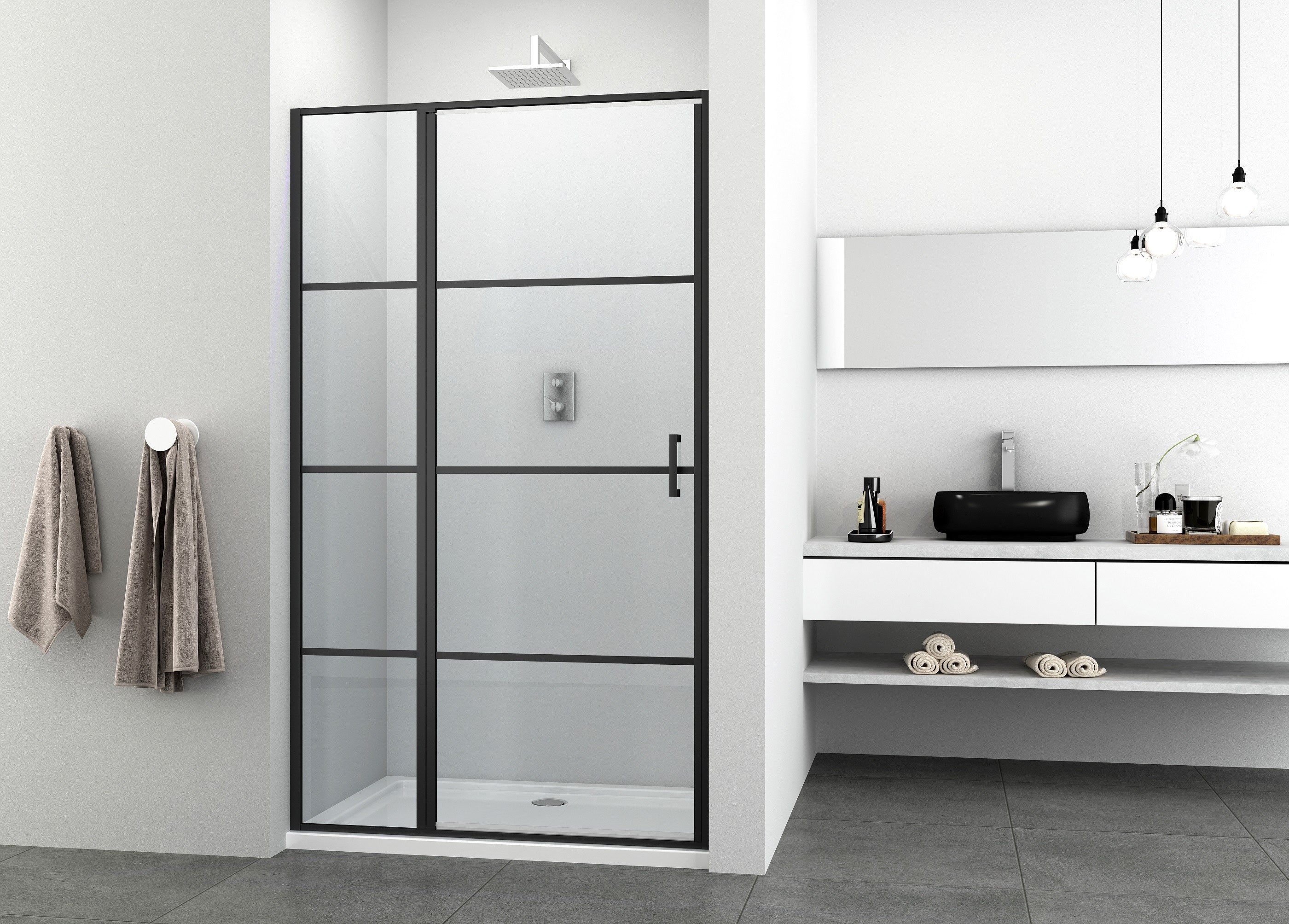 Sanotechnik - Schwenktüre 120cm schwarz matt  118-120x195cm