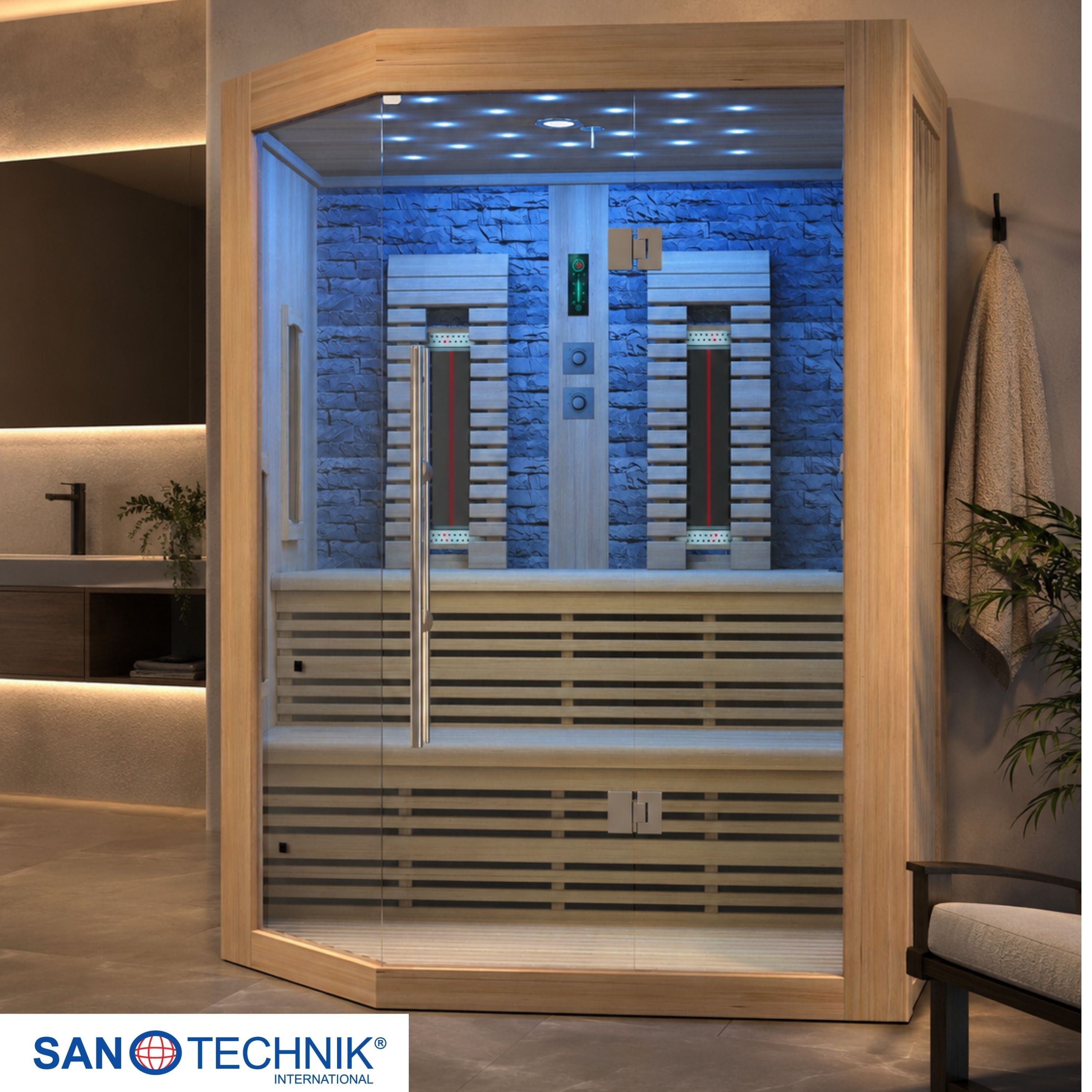 Sanotechnik - KIRUNA Infrarotkabine für 3-4 Personen 160x114,1x64,8x114,1x160 x 210 cm