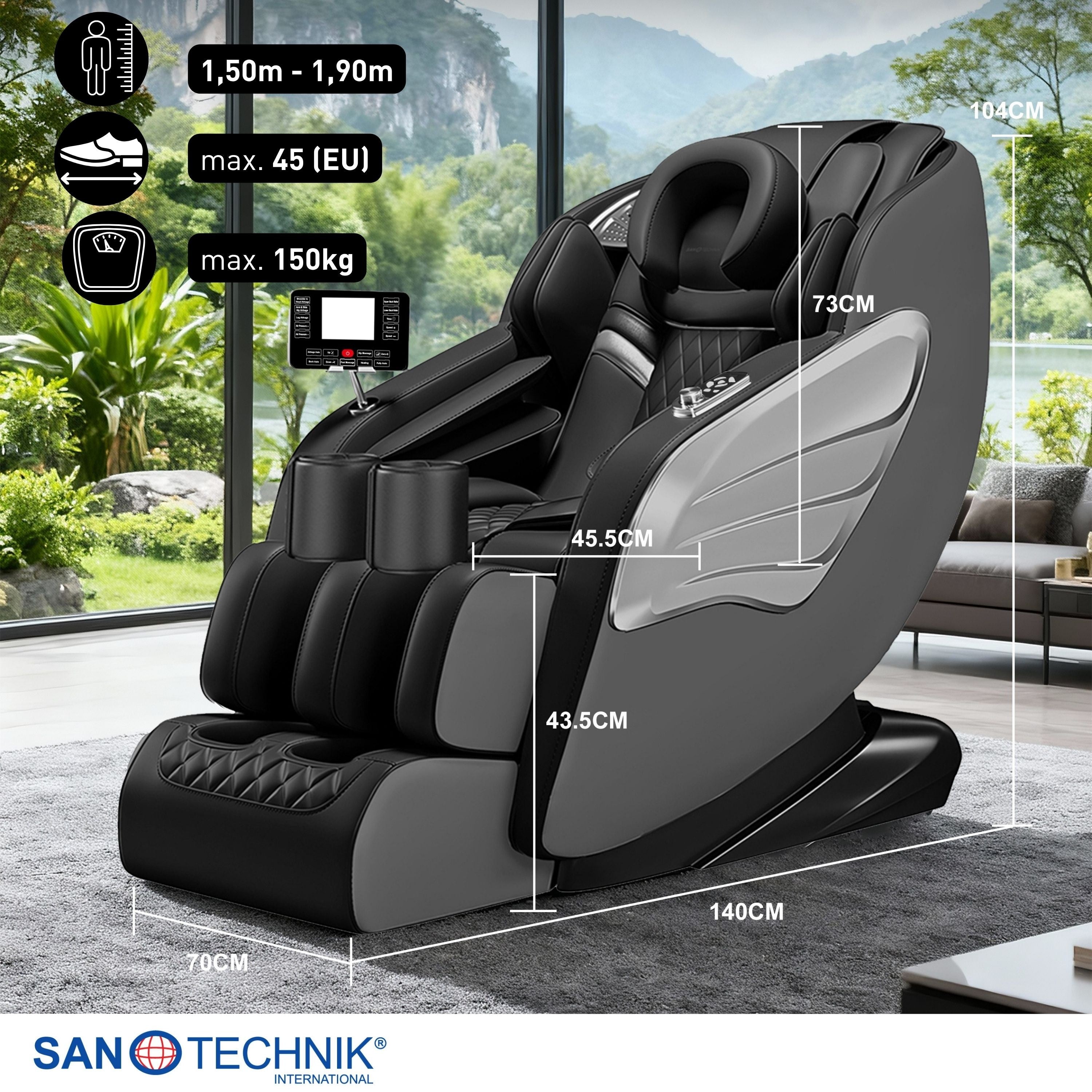 Sanotechnik - PRIMORA LUXUS - MASSAGESESSEL schwarz 70x140x104 cm