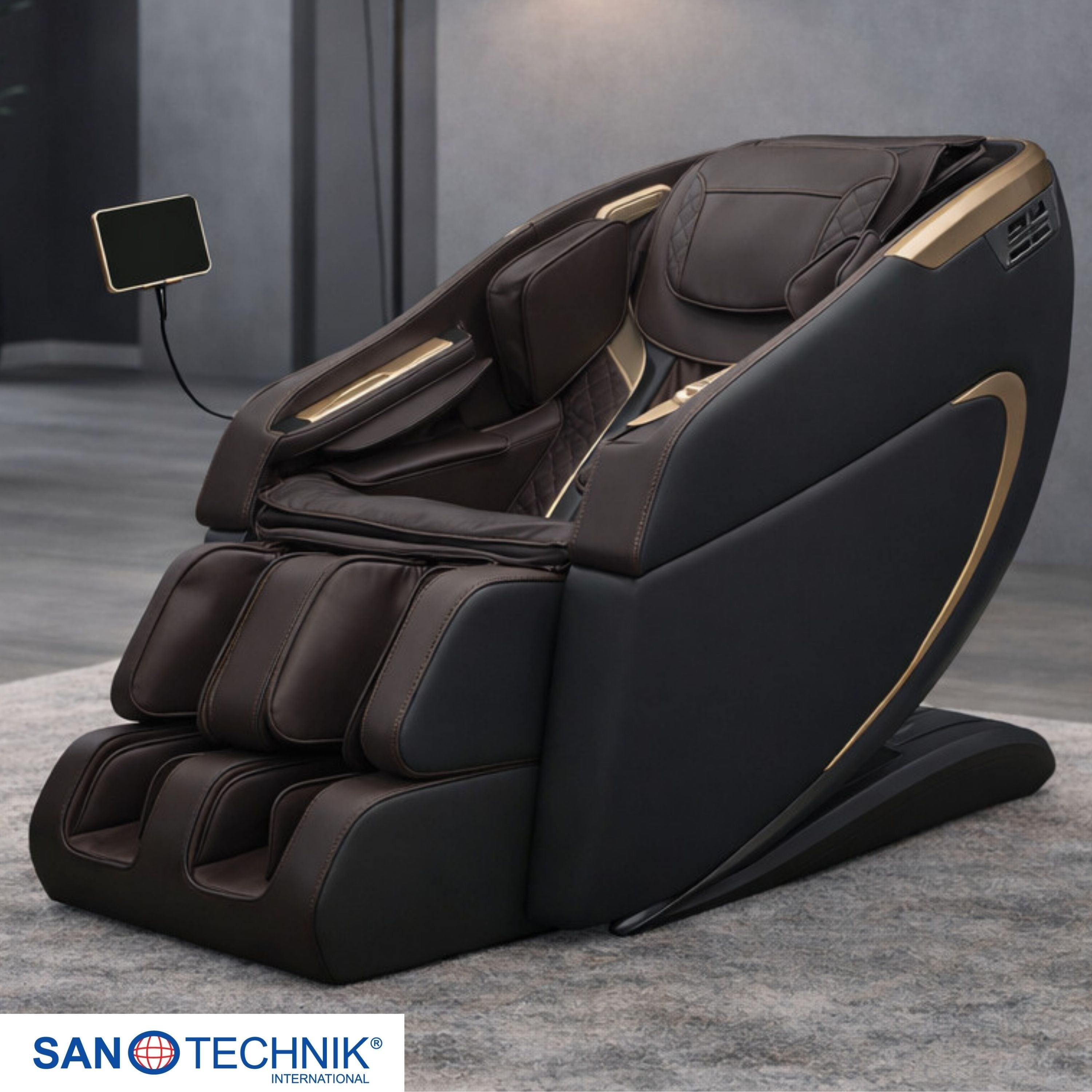 Sanotechnik - MEDORA Luxus-Massagesessel – Schwarz/Braun 75x143x114 cm