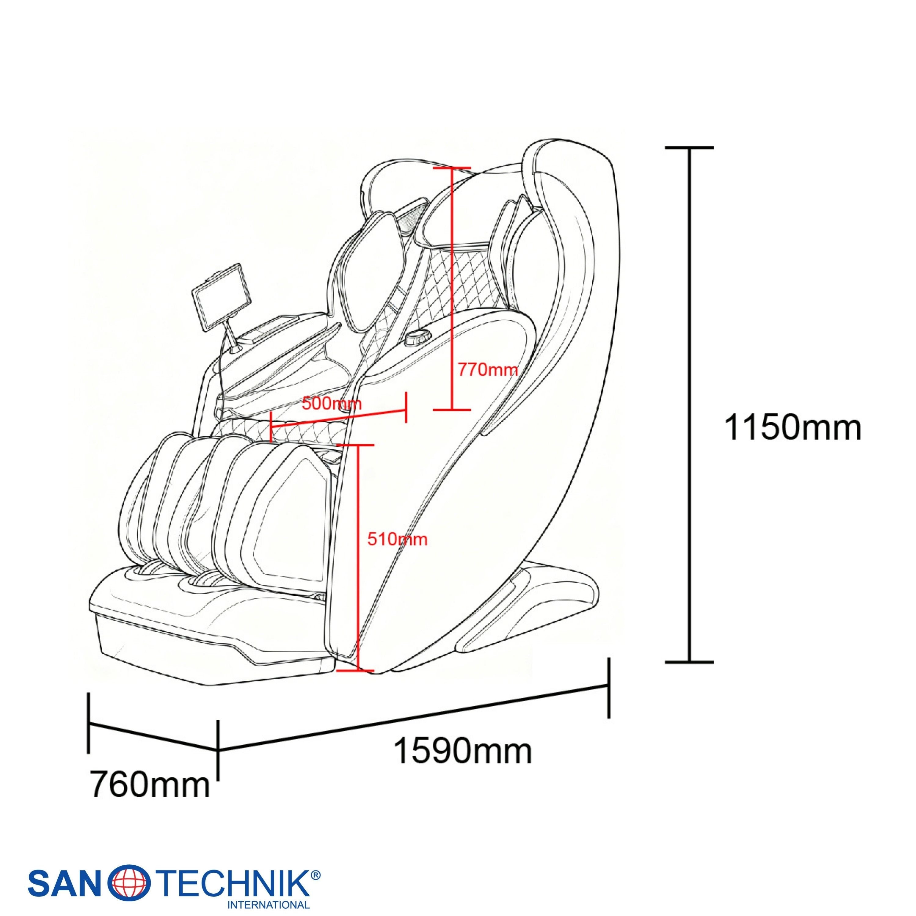 Sanotechnik - LUXORA Luxus-Massagesessel – Schwarz 76x159x115 cm