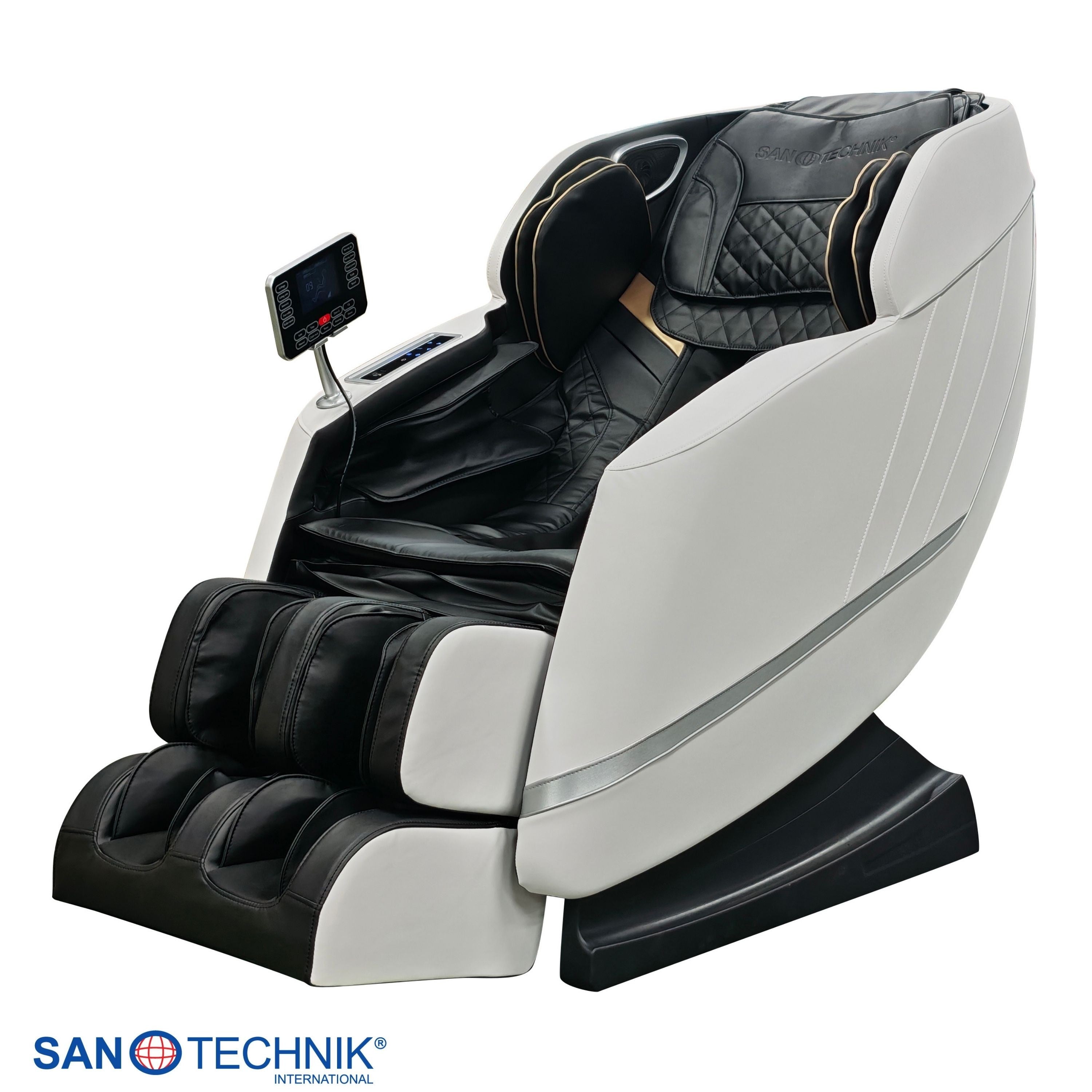 Sanotechnik - CALMORA Luxus-Massagesessel – Weiß/Schwarz 74x147x108 cm