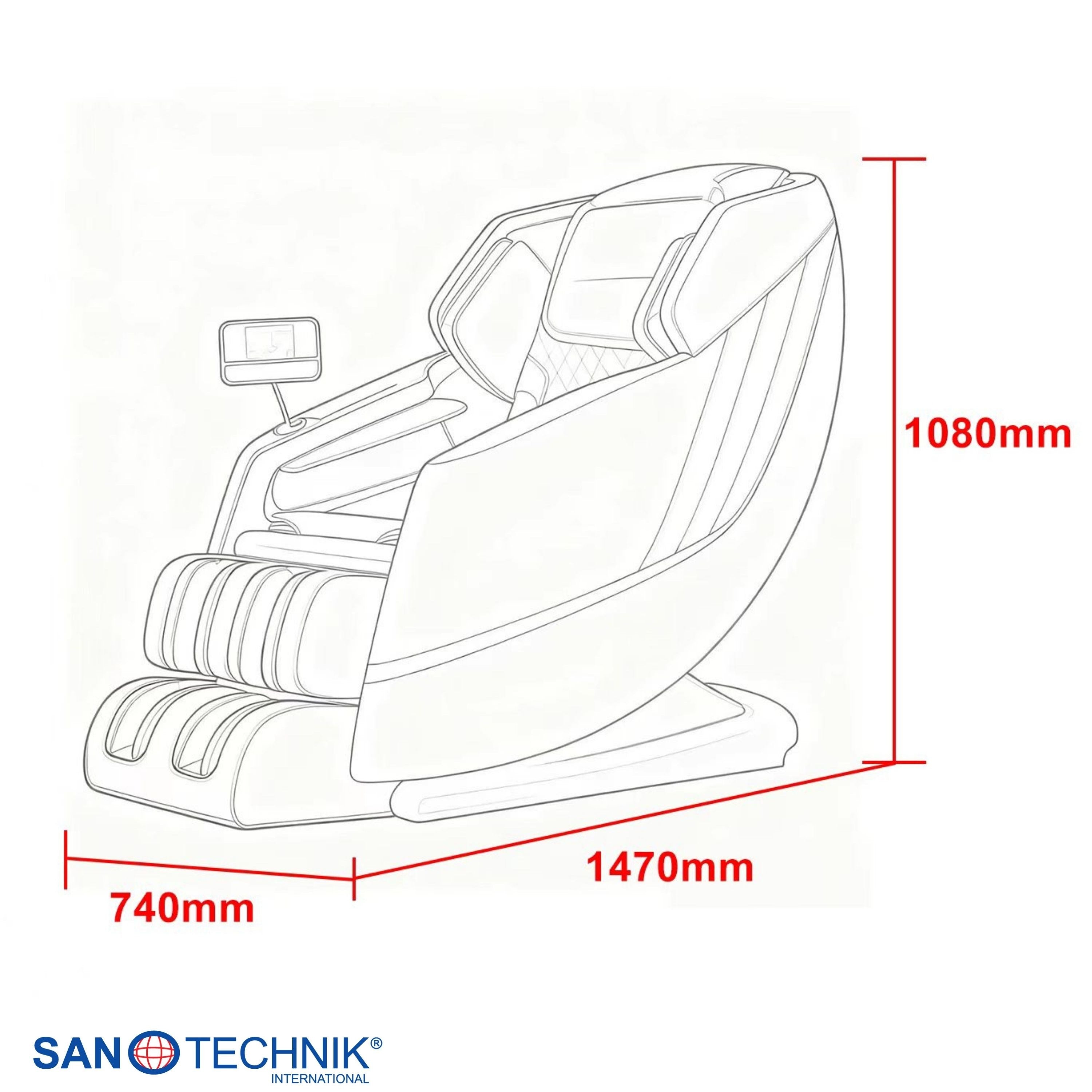 Sanotechnik - CALMORA Luxus-Massagesessel – Weiß/Schwarz 74x147x108 cm