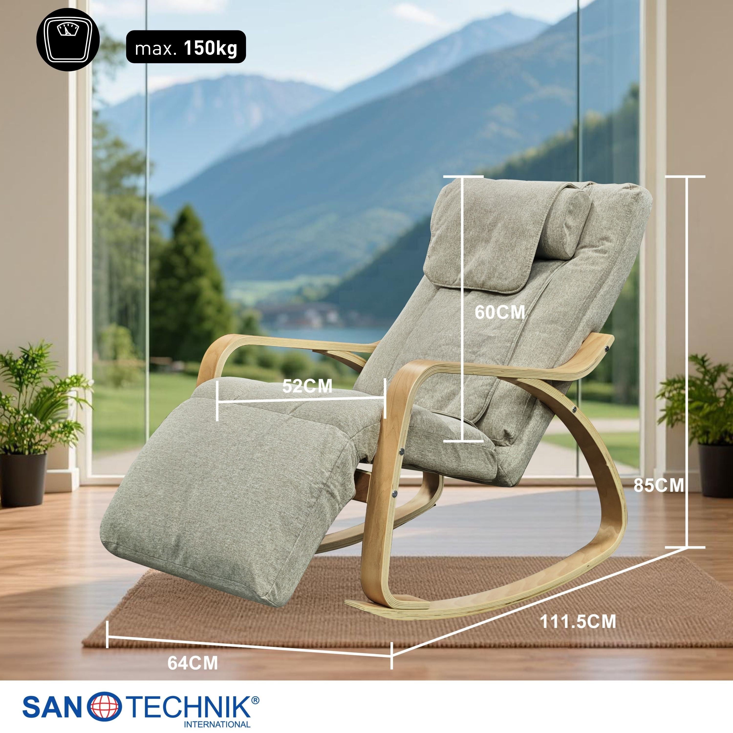 Sanotechnik - LIGORA Komfort-Schaukelstuhl mit Fußteil grau  64x114x85 cm