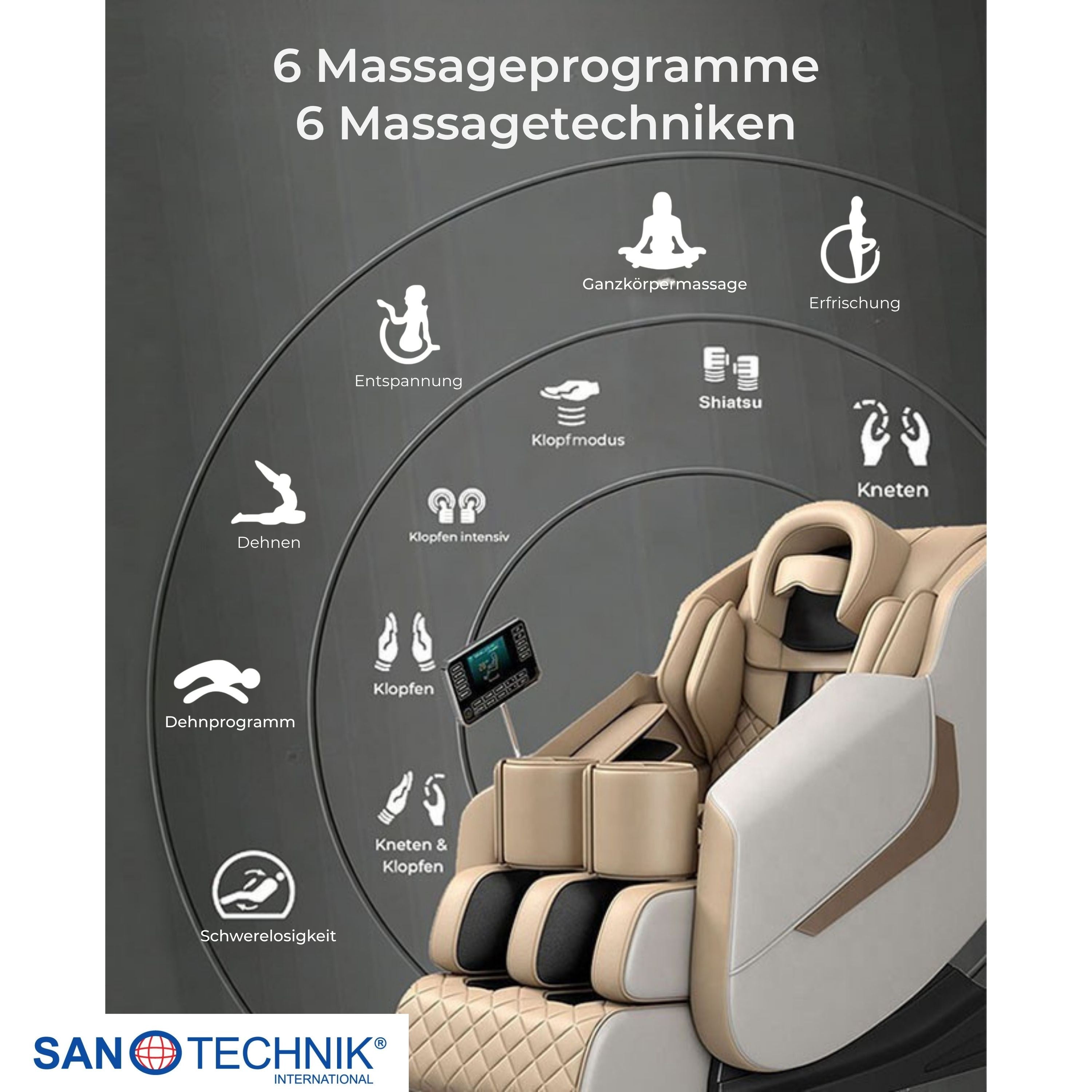 Sanotechnik - WELLORA Luxus-Massagesessel beige 73x140x102 cm