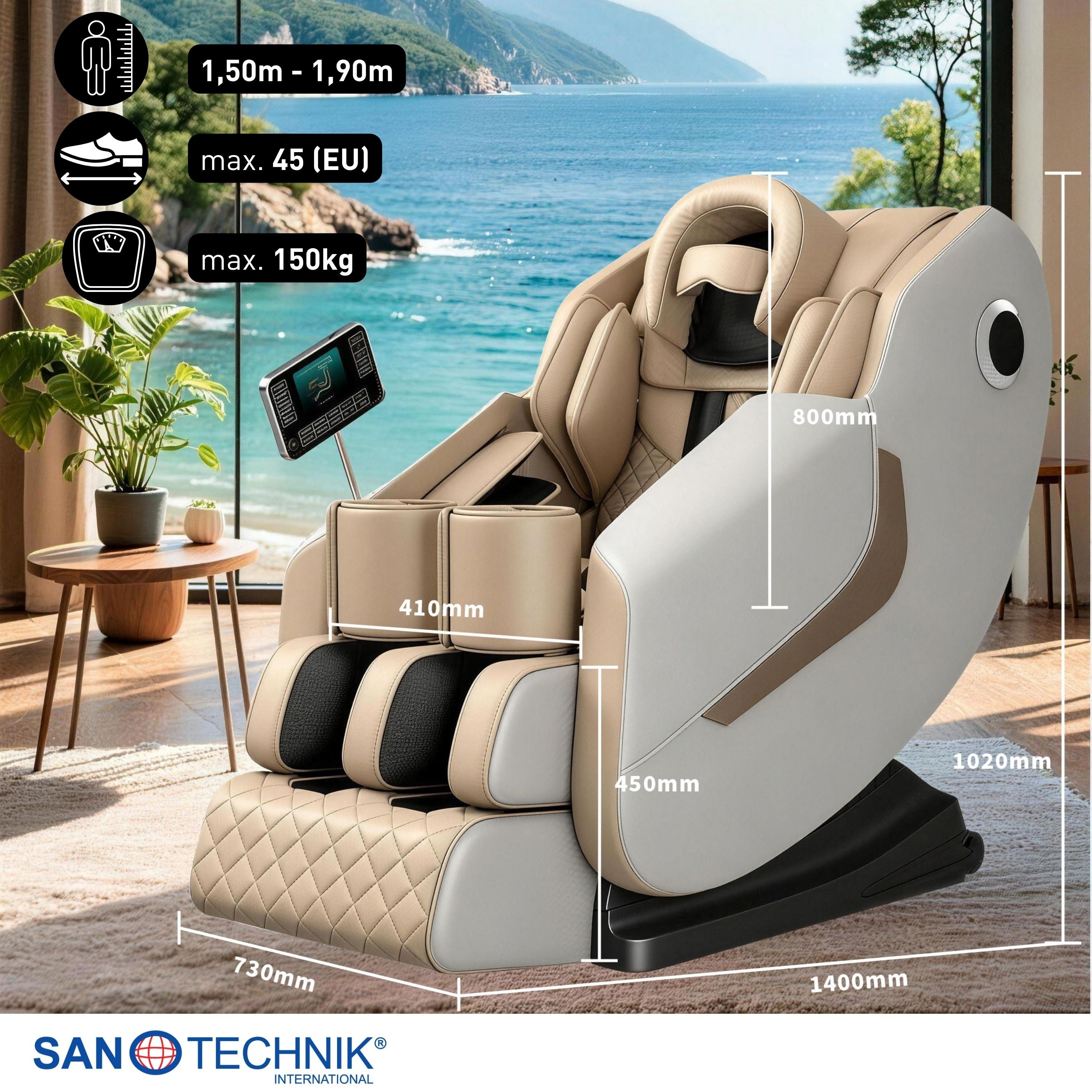 Sanotechnik - WELLORA Luxus-Massagesessel beige 73x140x102 cm