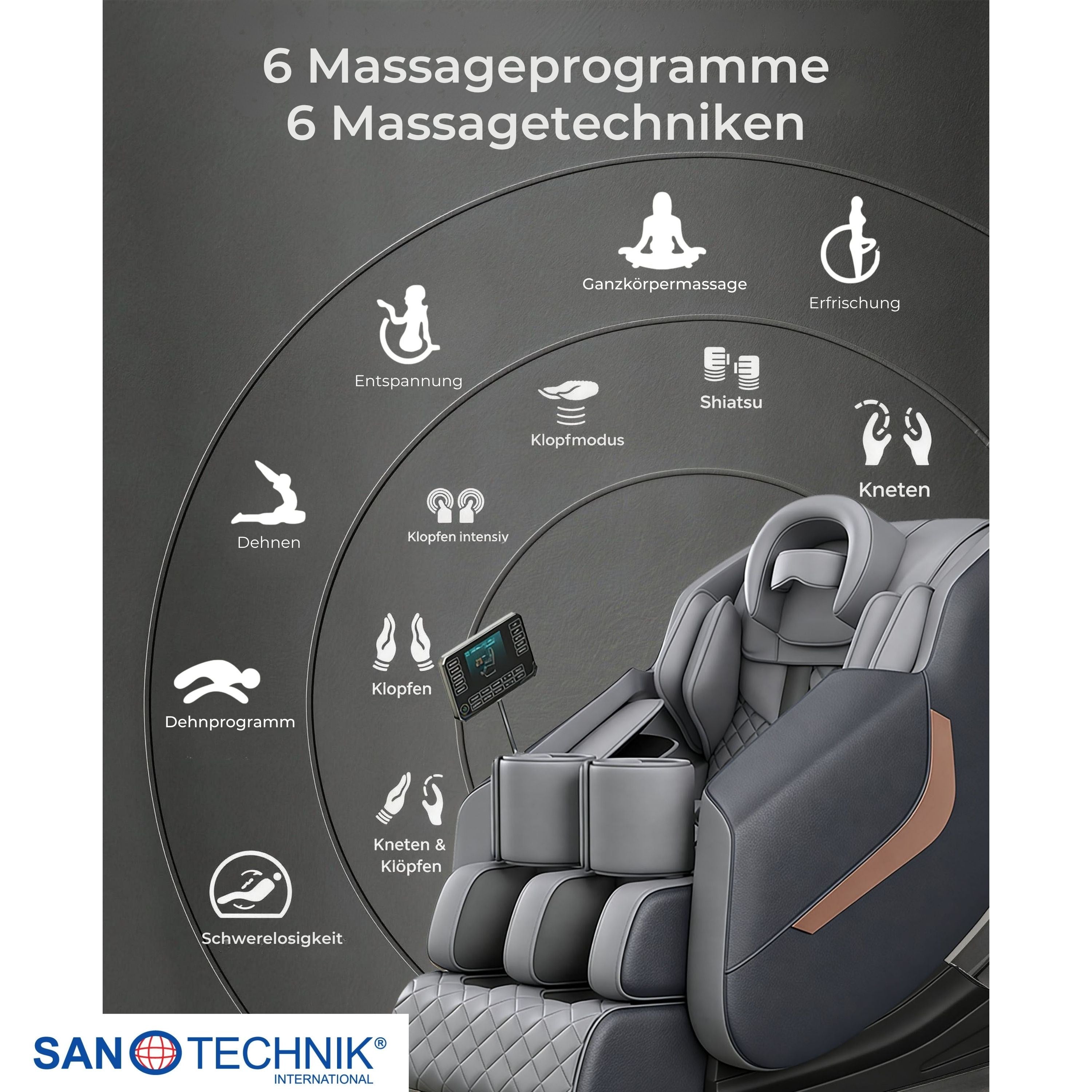 Sanotechnik - HEALORA Luxus-Massagesessel grau 73x140x102 cm