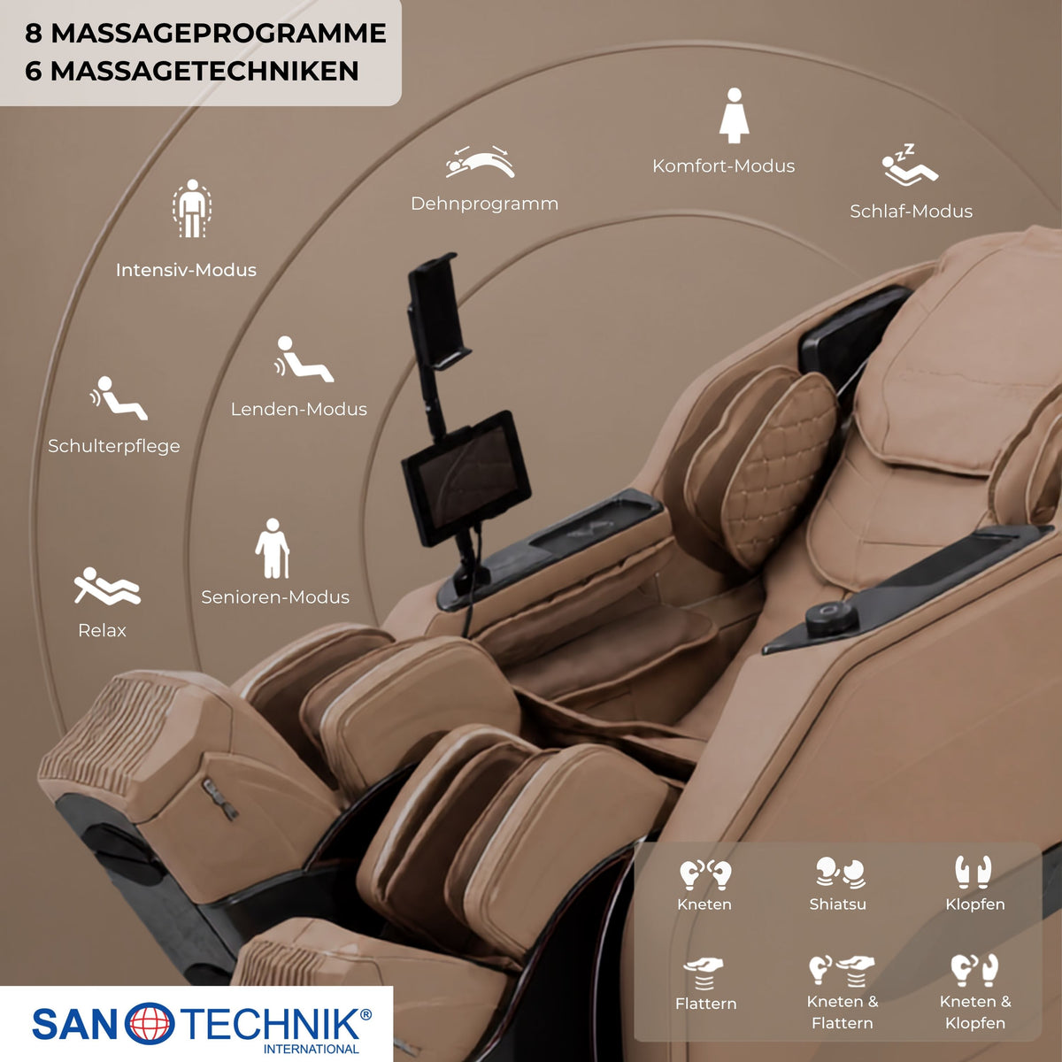 Sanotechnik - AVORA Luxus-Massagesessel - Beige 75x164x110 cm