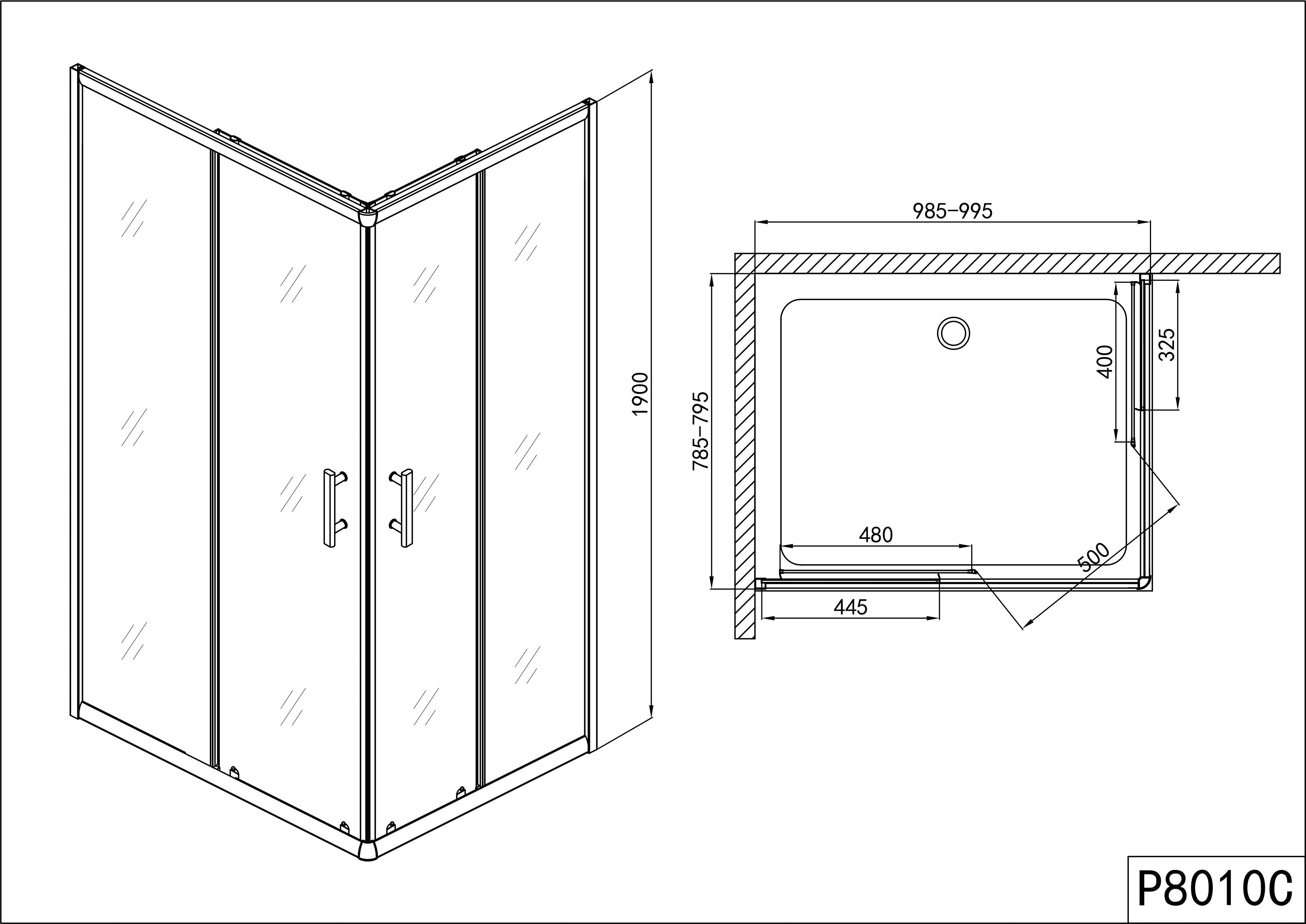 Sanotechnik - Eckduschkabine 78,5-79,5x98,5-99,5x185cm