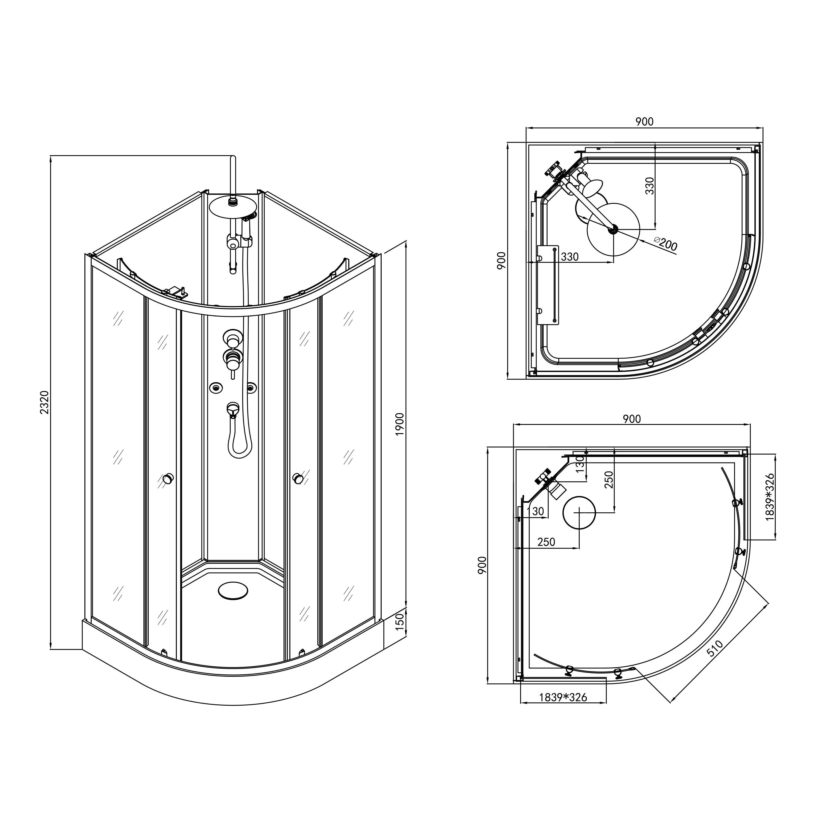 Sanotechnik - Komplettdk RELOAD 90x90x225cm