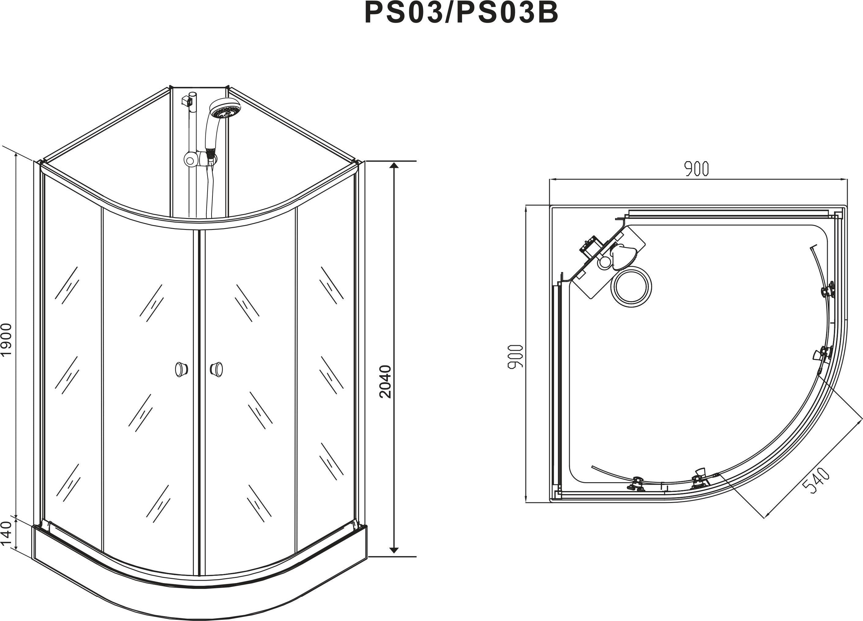 Sanotechnik - Komplettdk RIO 2 90x90x204cm