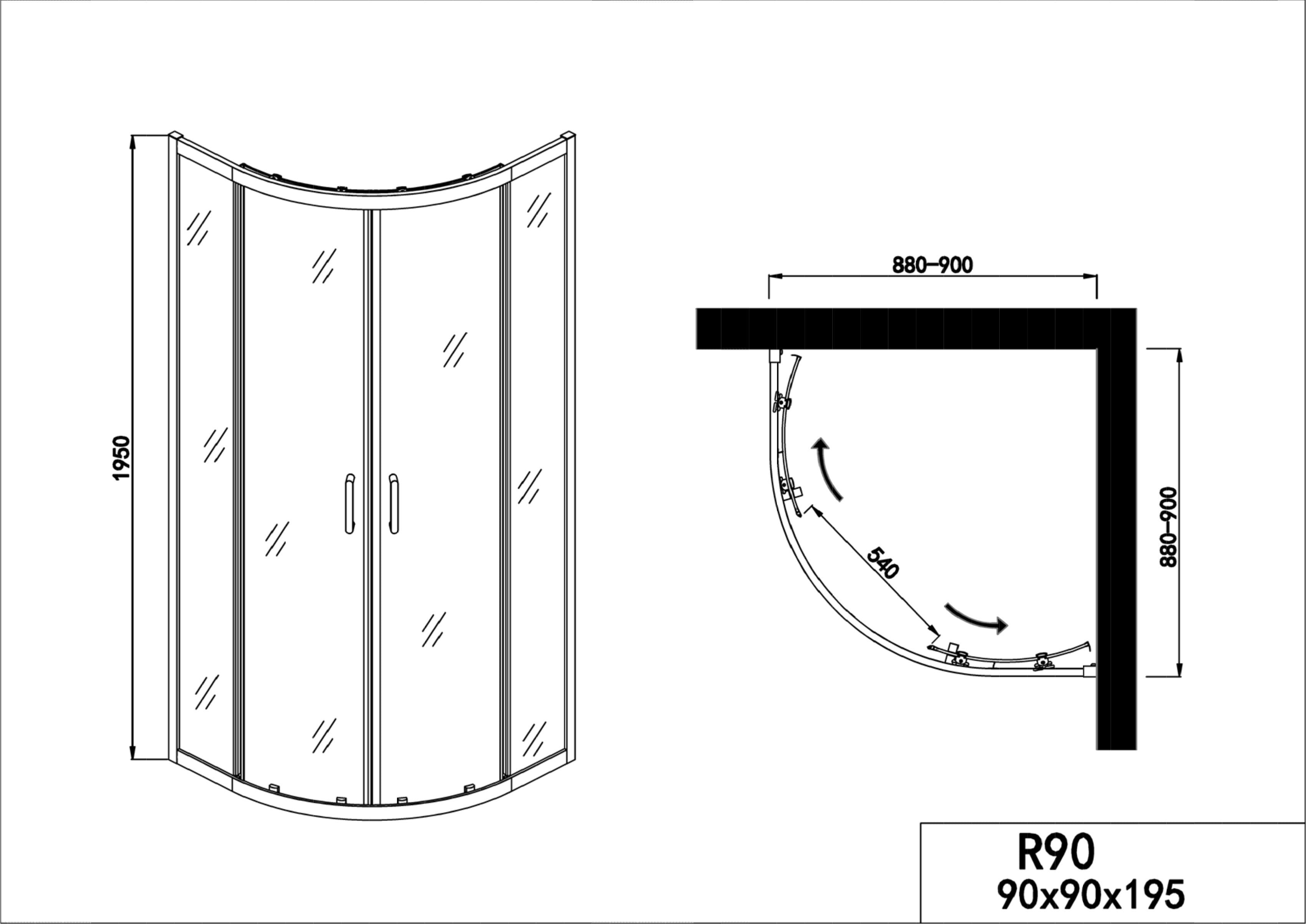 Sanotechnik - Rundduschk. mit 2 Schiebetüren chrom 78-80x78-80x195cm