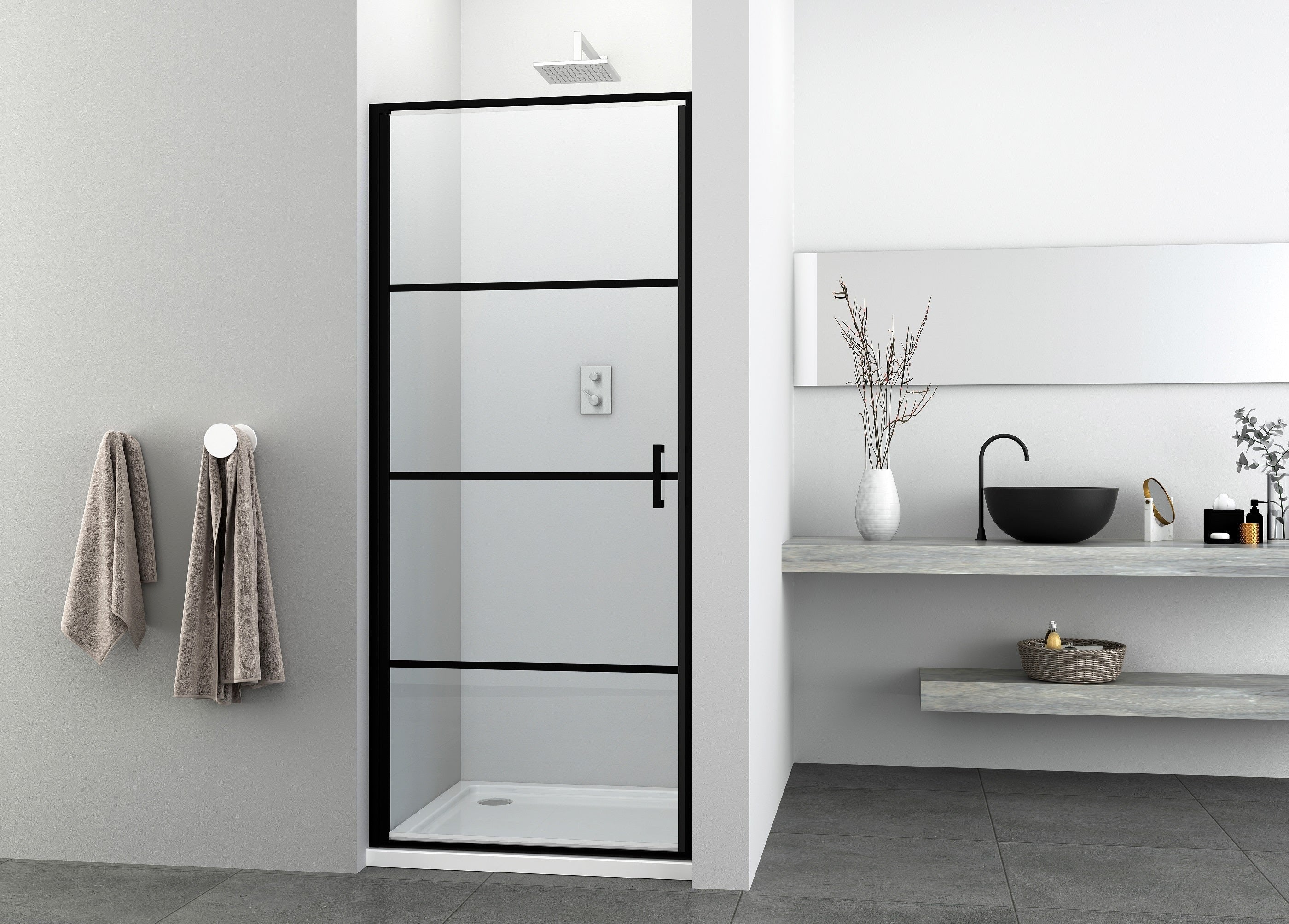 Sanotechnik - Schwenktüre 80cm schwarz matt  78-80x195cm