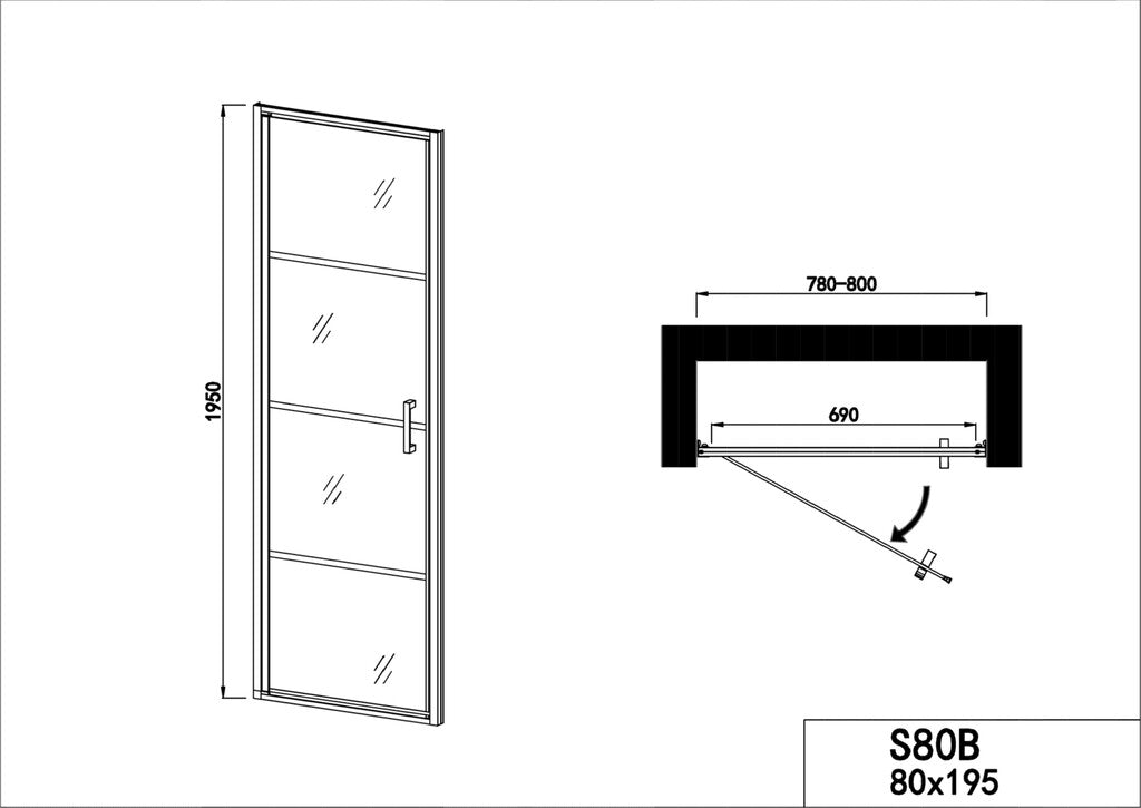 Sanotechnik - Schwenktüre 80cm schwarz matt  78-80x195cm