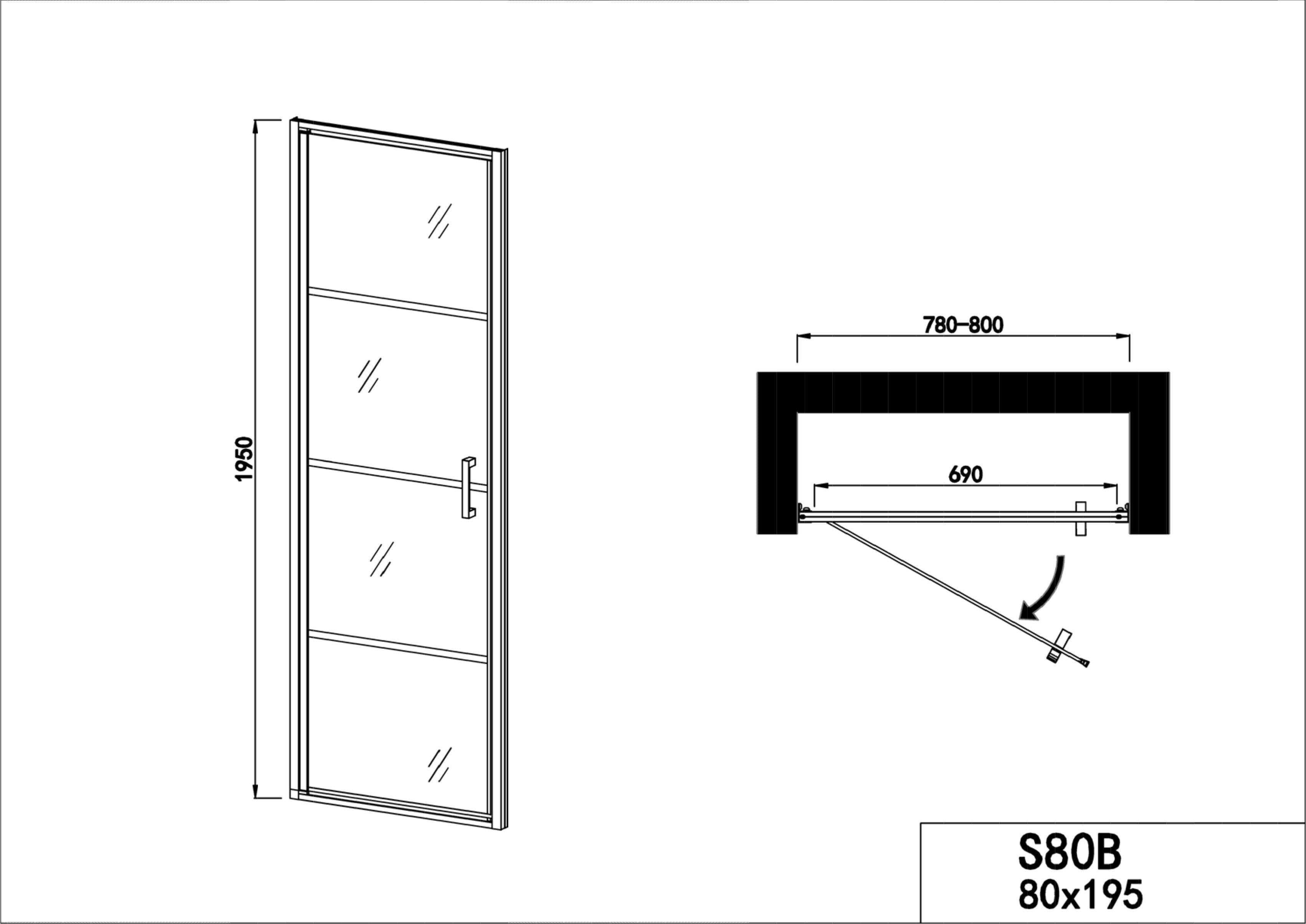 Sanotechnik - Schwenktüre 80cm schwarz matt  78-80x195cm