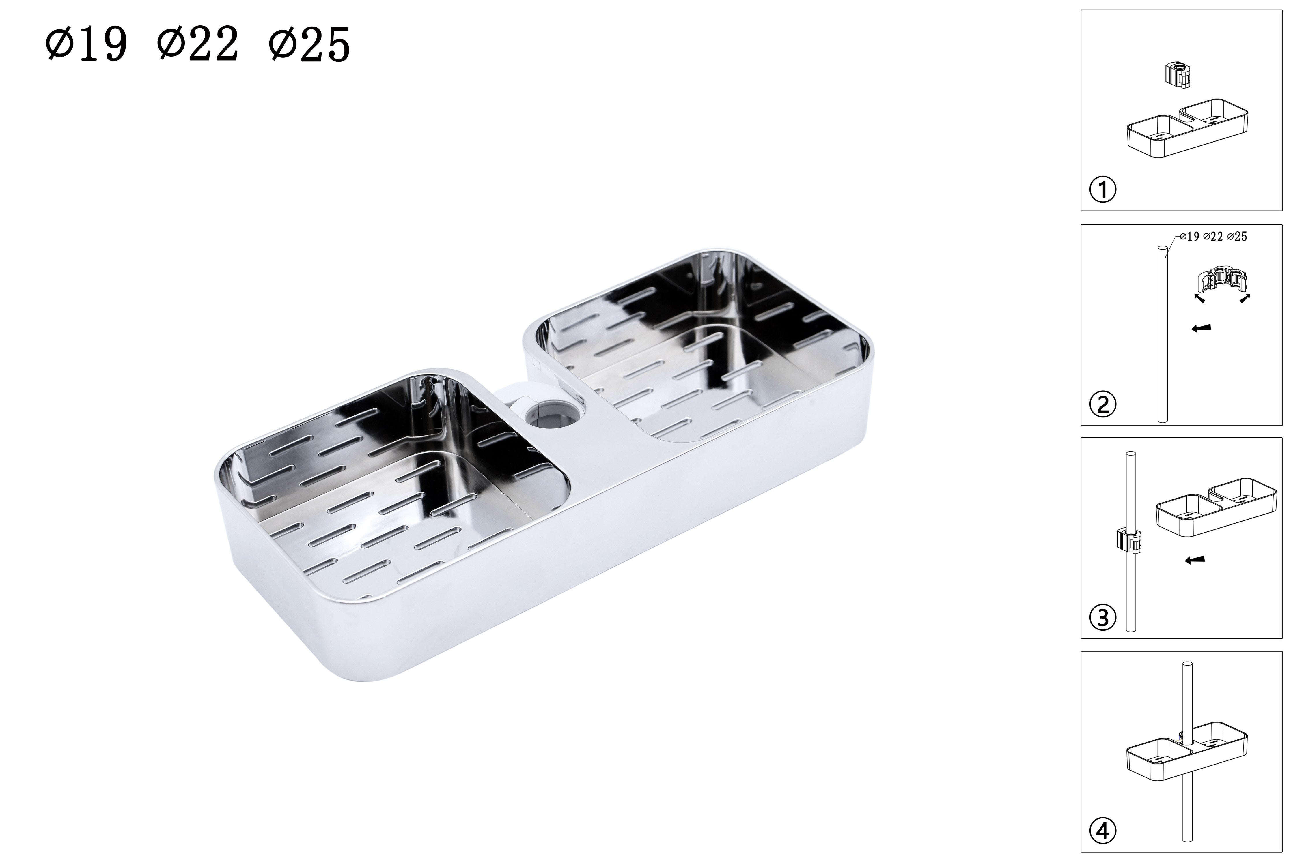 Sanotechnik - Seifenhalter chrome f. Duschstangen Durchm. 19;22;25mm
