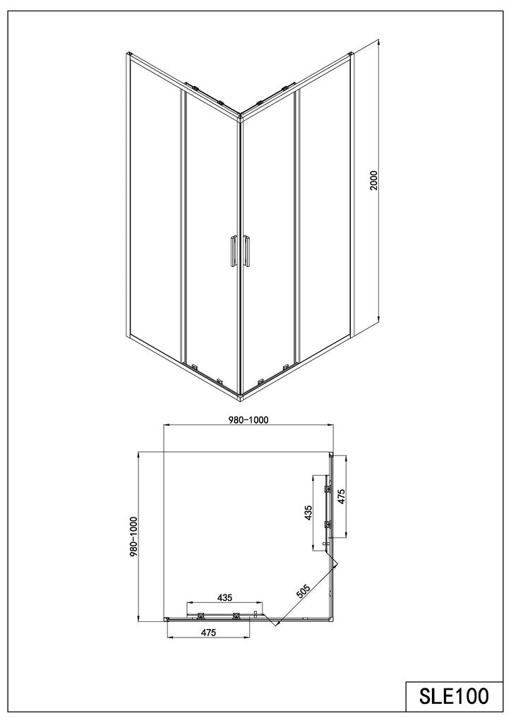 Sanotechnik - Eckdusche Schiebet.SLIMLINE 100x200cm schwarz Easy-Clean