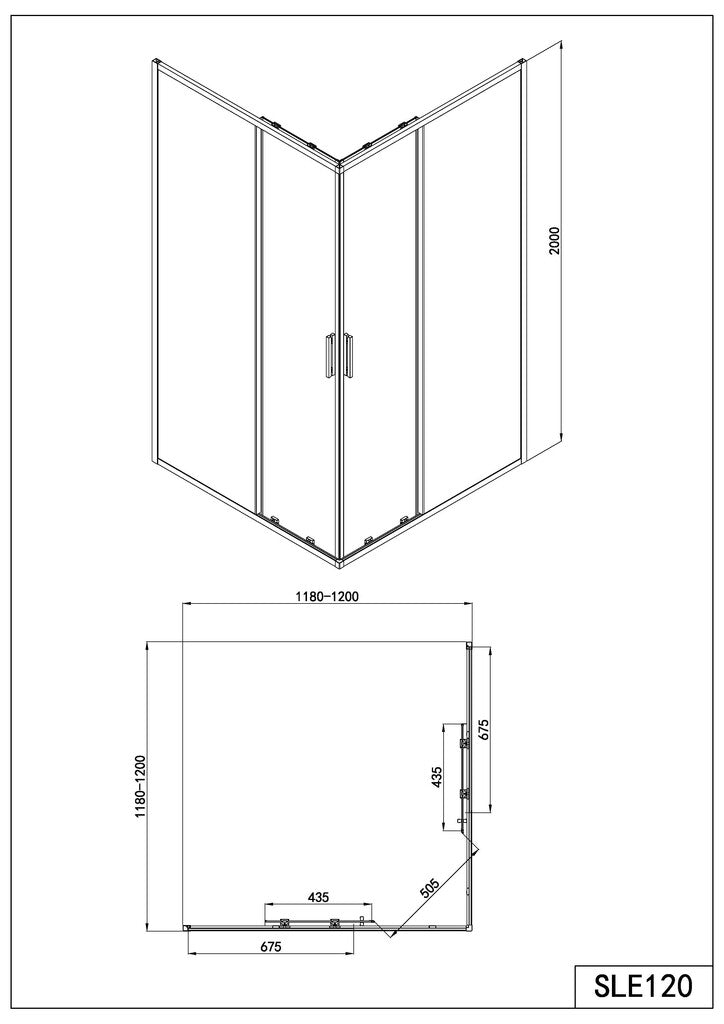 Sanotechnik - Eckdusche Schiebet.SLIMLINE 120x200cm schwarz Easy-Clean