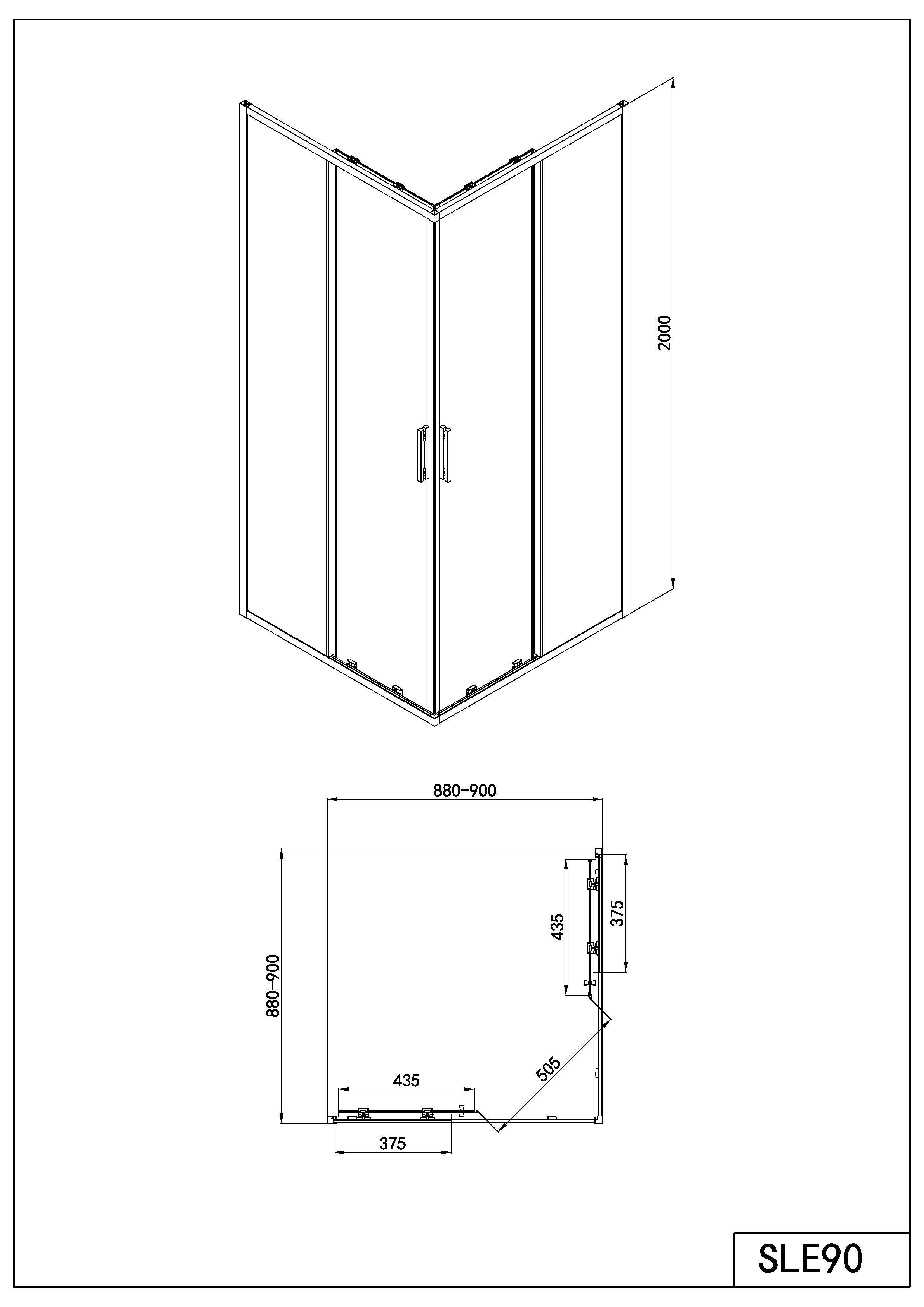 Sanotechnik - Eckdusche Schiebet.SLIMLINE 90x200cm schwarz Easy-Clean