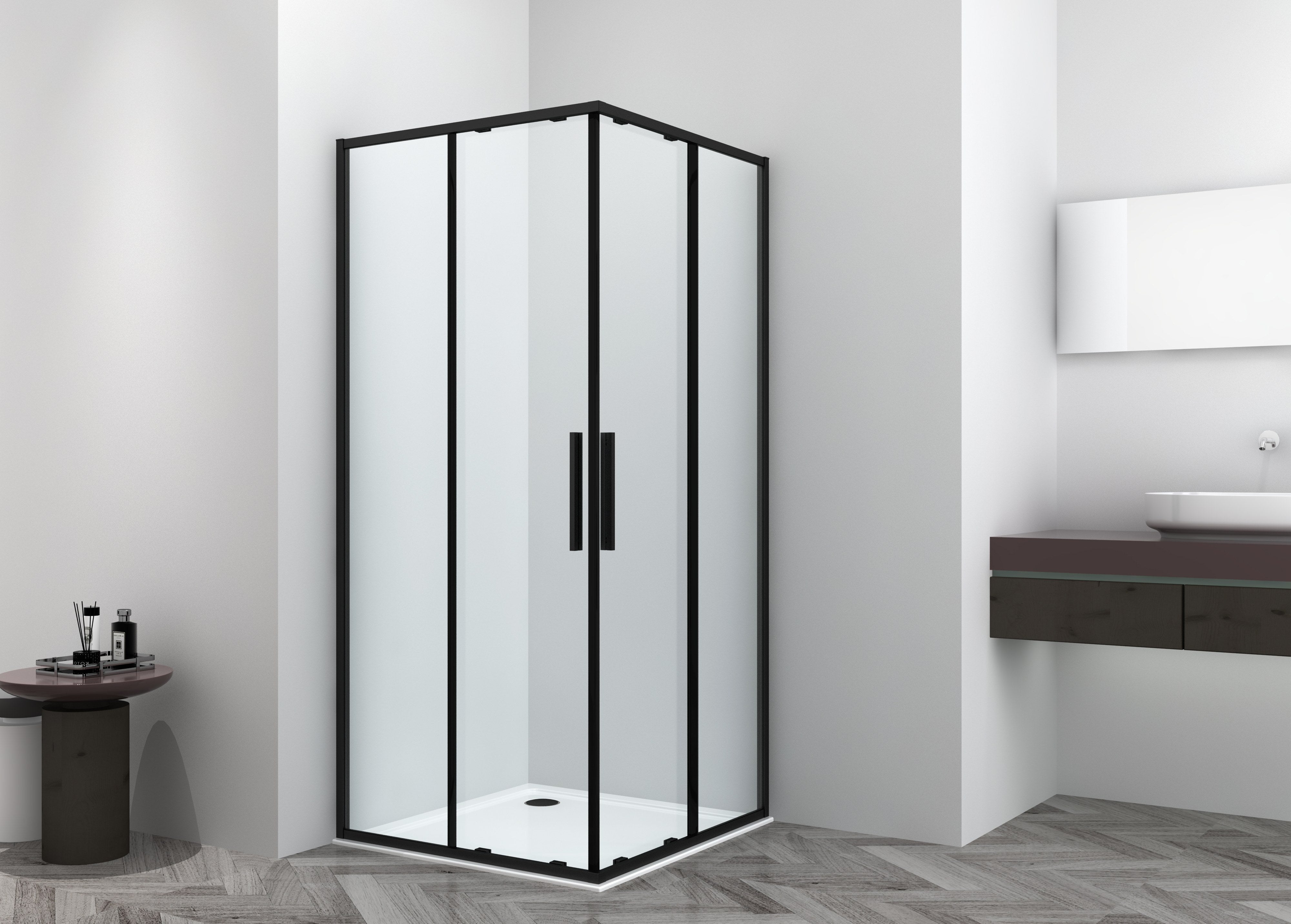 Sanotechnik - Eckdusche Schiebet.SLIMLINE 90x200cm schwarz Easy-Clean