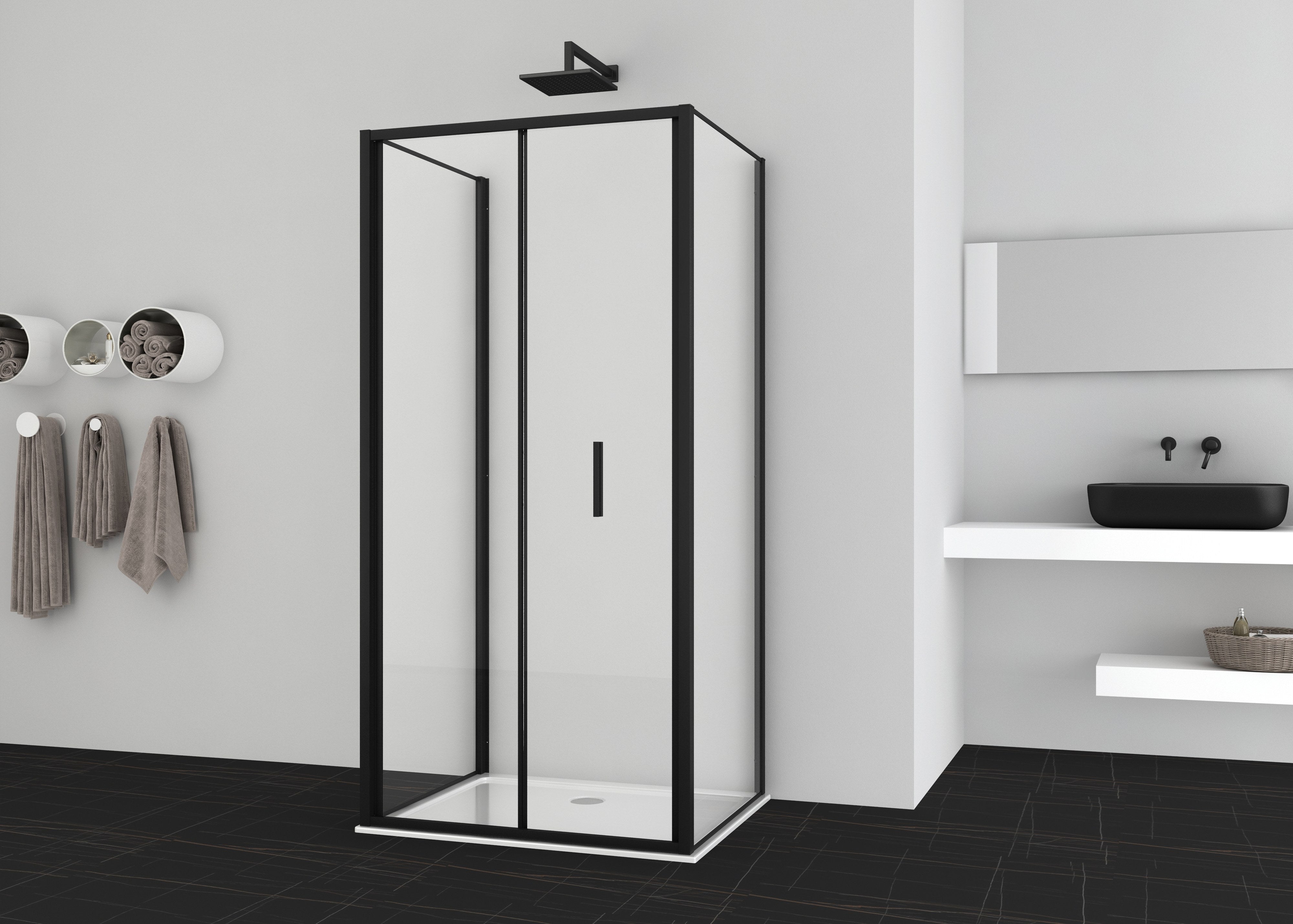 Sanotechnik - Falttür schwarz 98-102x200cm 6mm Easy-Clean