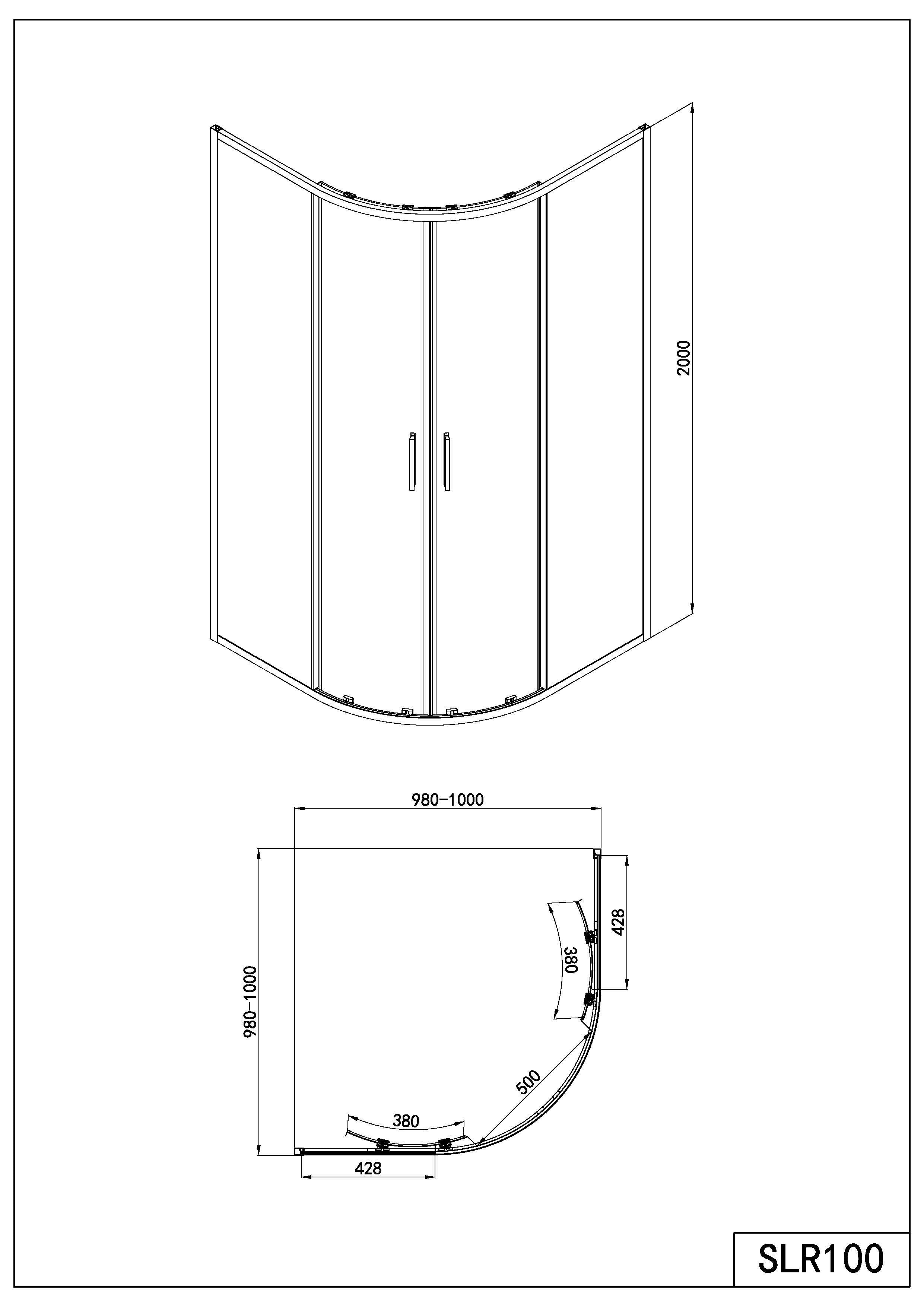Sanotechnik - Rundduschkabine schwarz 100x100x200cm ESG Easy-Clean
