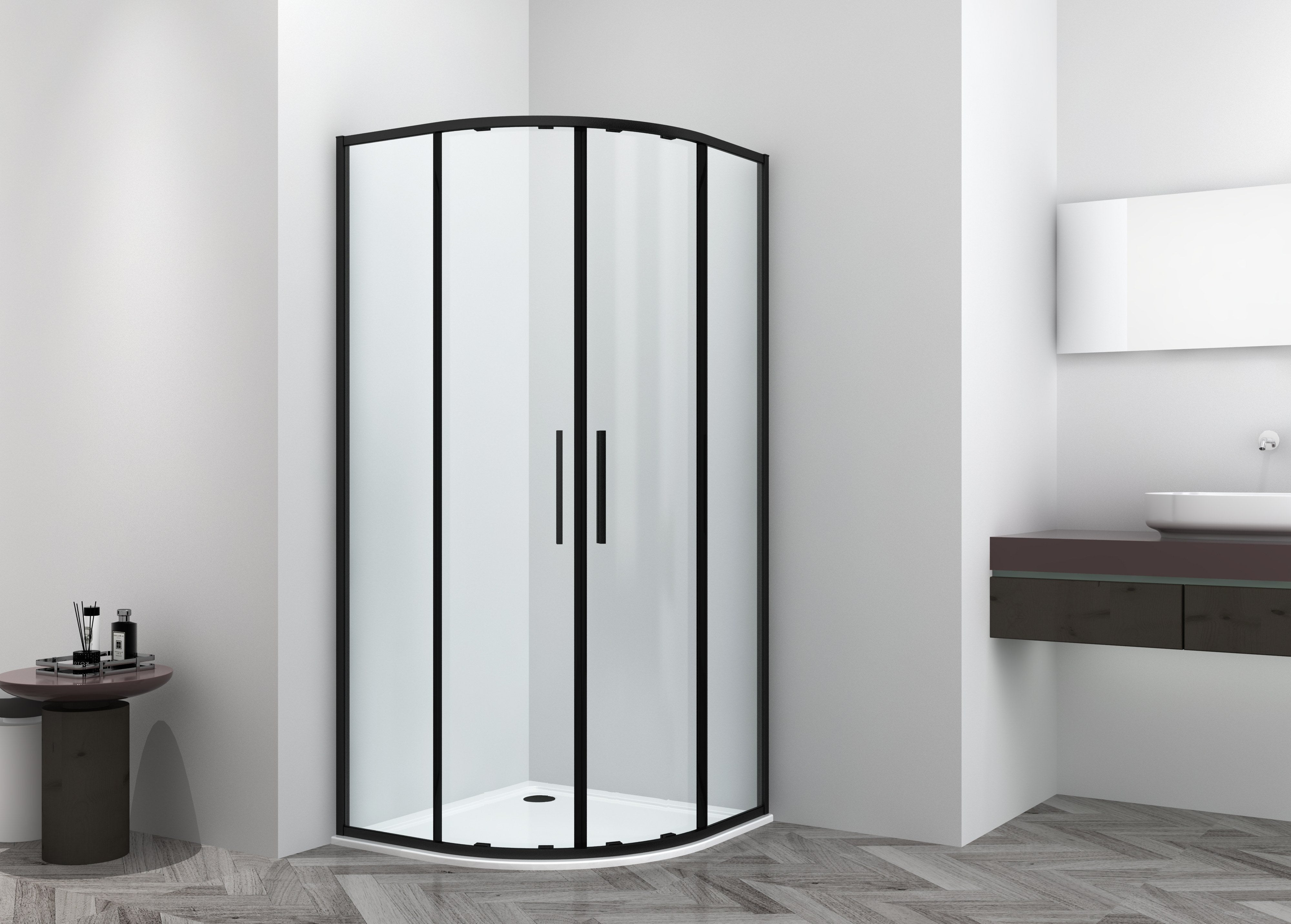 Sanotechnik - Rundduschkabine schwarz 100x100x200cm ESG Easy-Clean