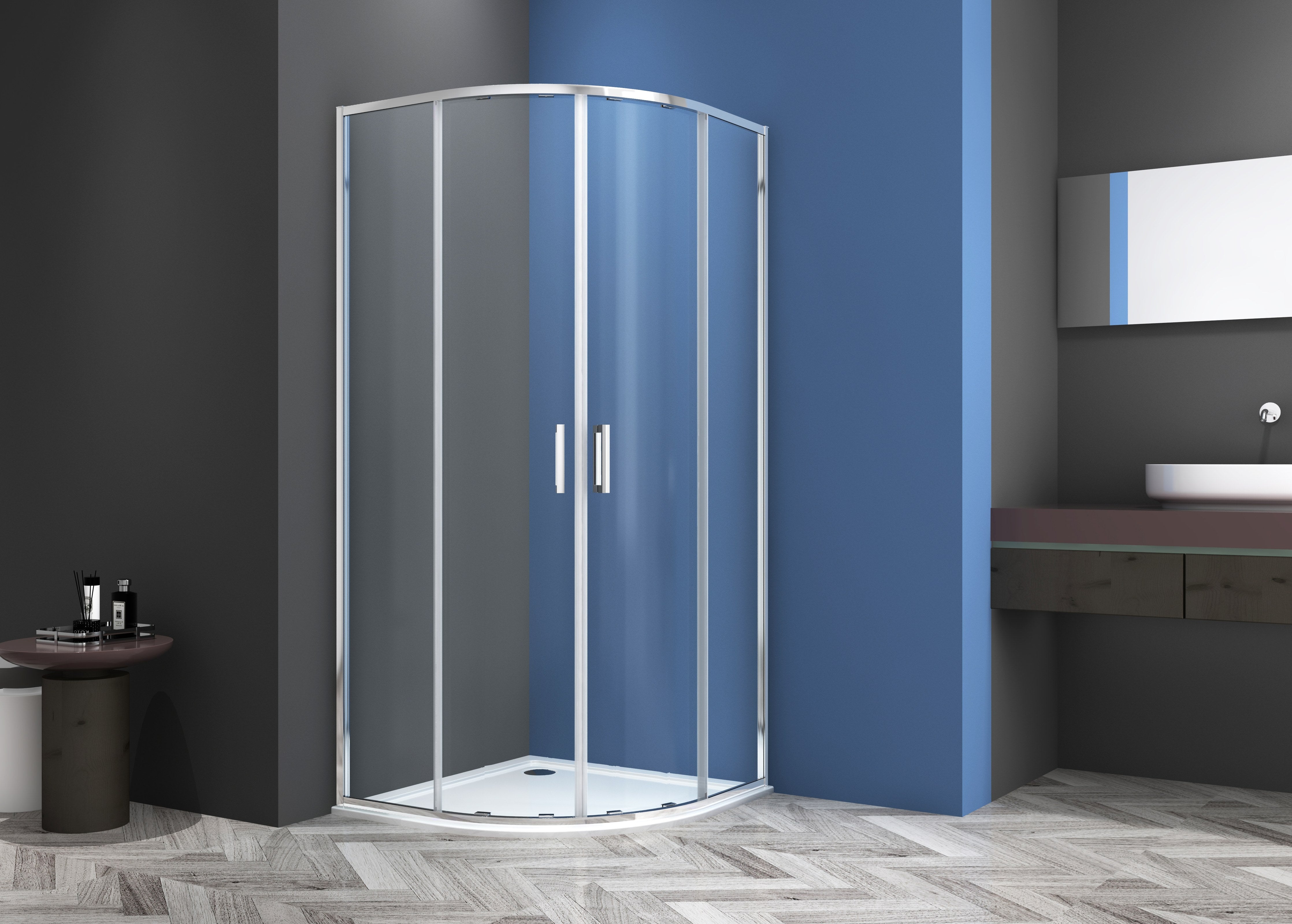 Sanotechnik - Rundduschkabine chrome 90x90x200cm ESG Easy-Clean