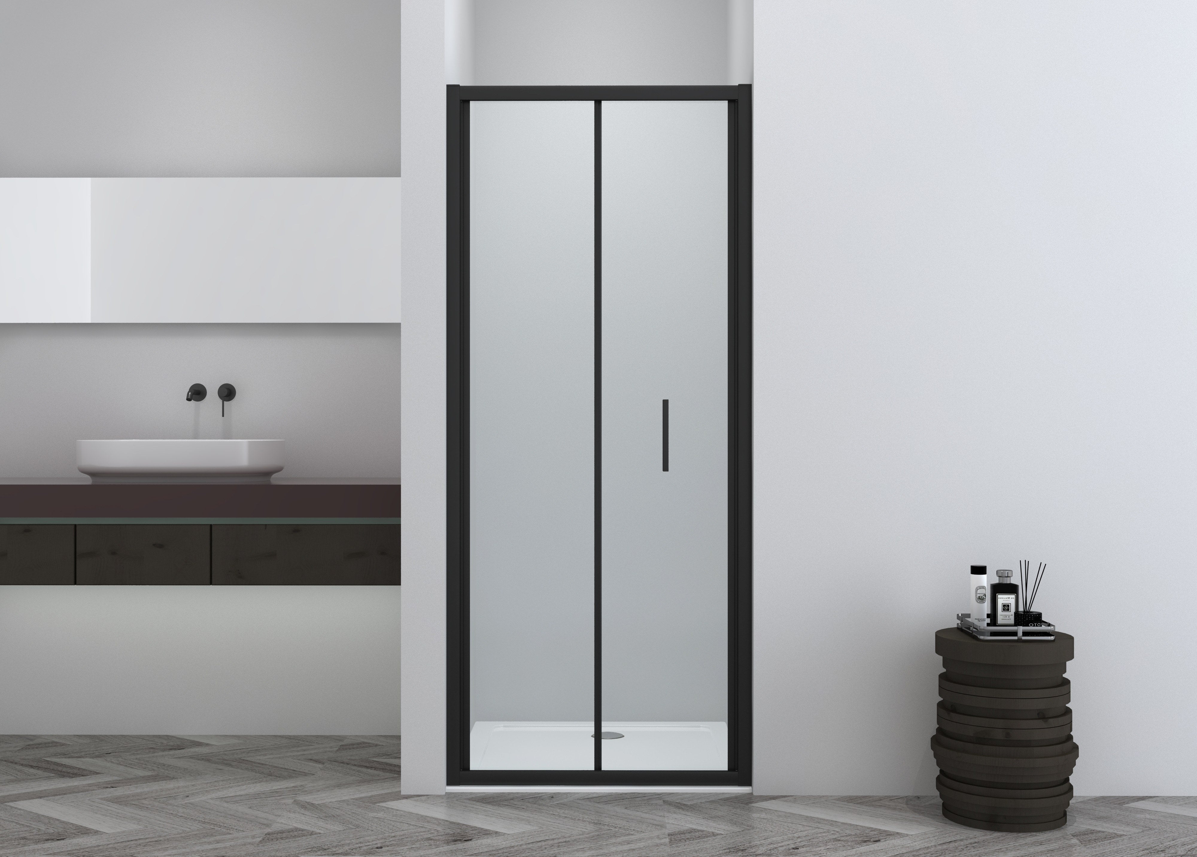 Sanotechnik - Falttür schwarz 78-82x200cm 6mm Easy-Clean