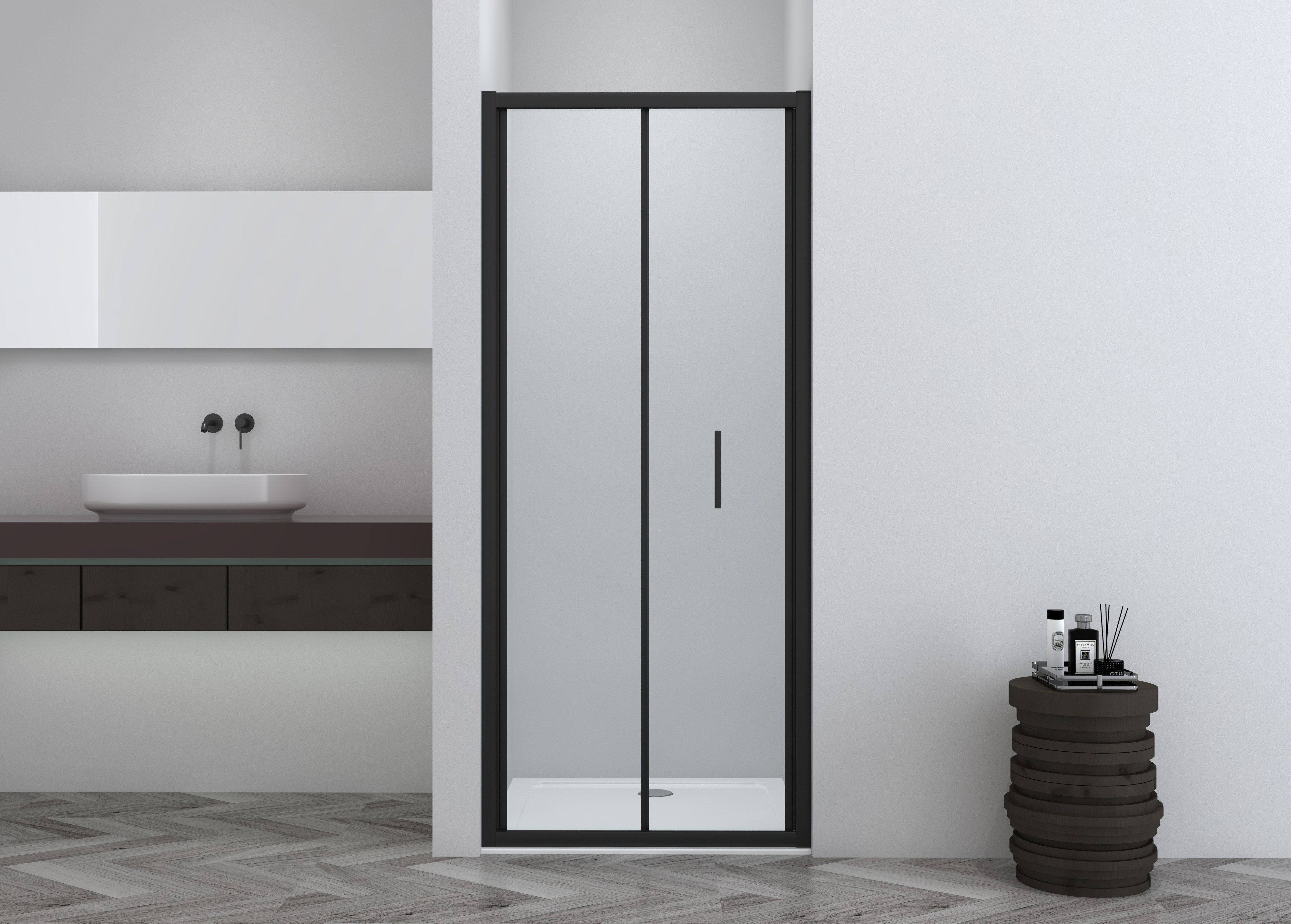 Sanotechnik - Falttür schwarz 88-92x200cm 6mm Easy-Clean