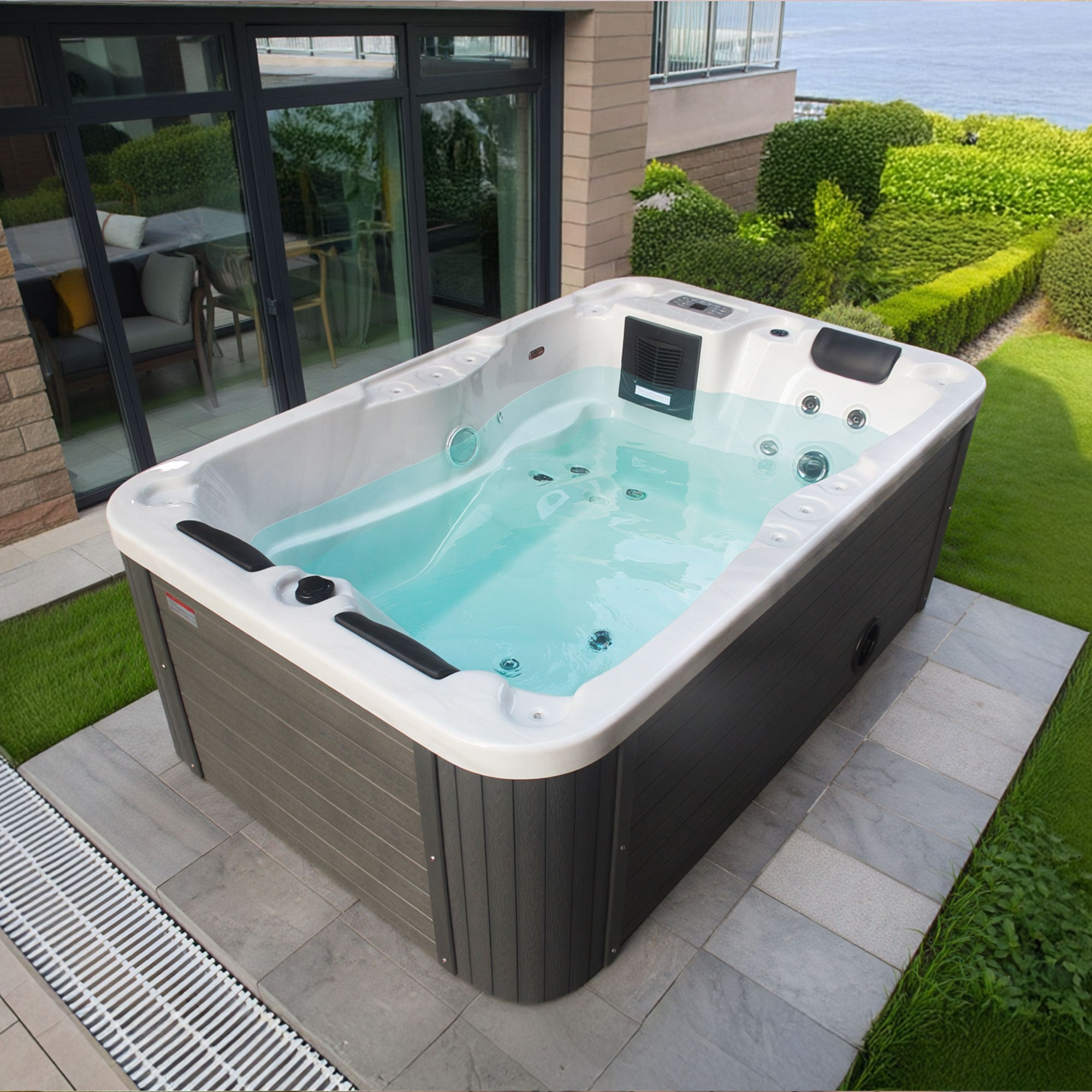 Sanotechnik - MODENA OUTDOOR WHIRLPOOL white marble inkl. Abdeckung 205x130x70 cm