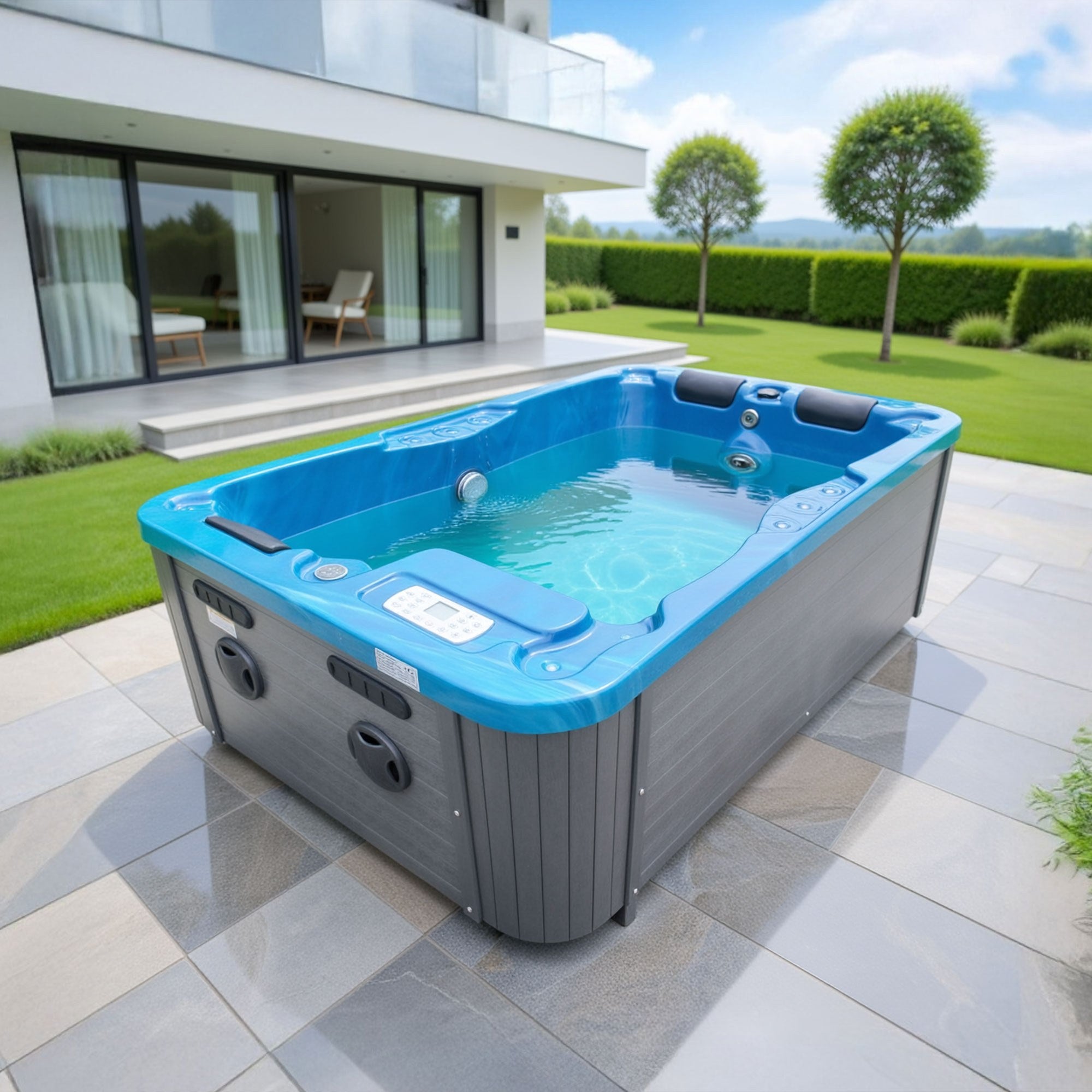 Sanotechnik - MODENA OUTDOOR WHIRLPOOL blue marble inkl. Abdeckung 205x130x70 cm