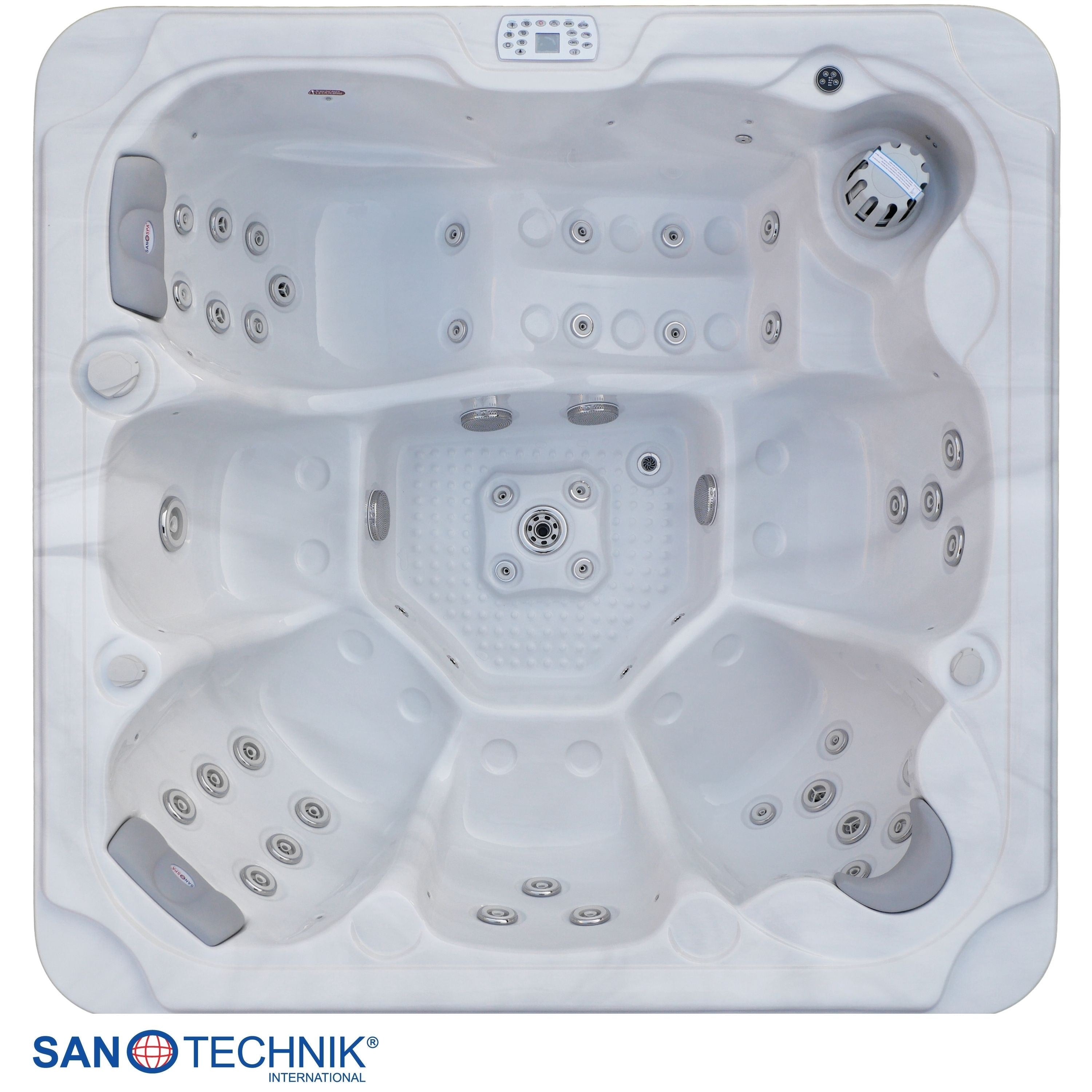 Sanotechnik - OASIS MAXI OUTDOOR WHIRLPOOL white marble inkl. Abdeckung und Stiege 210x210x95 cm