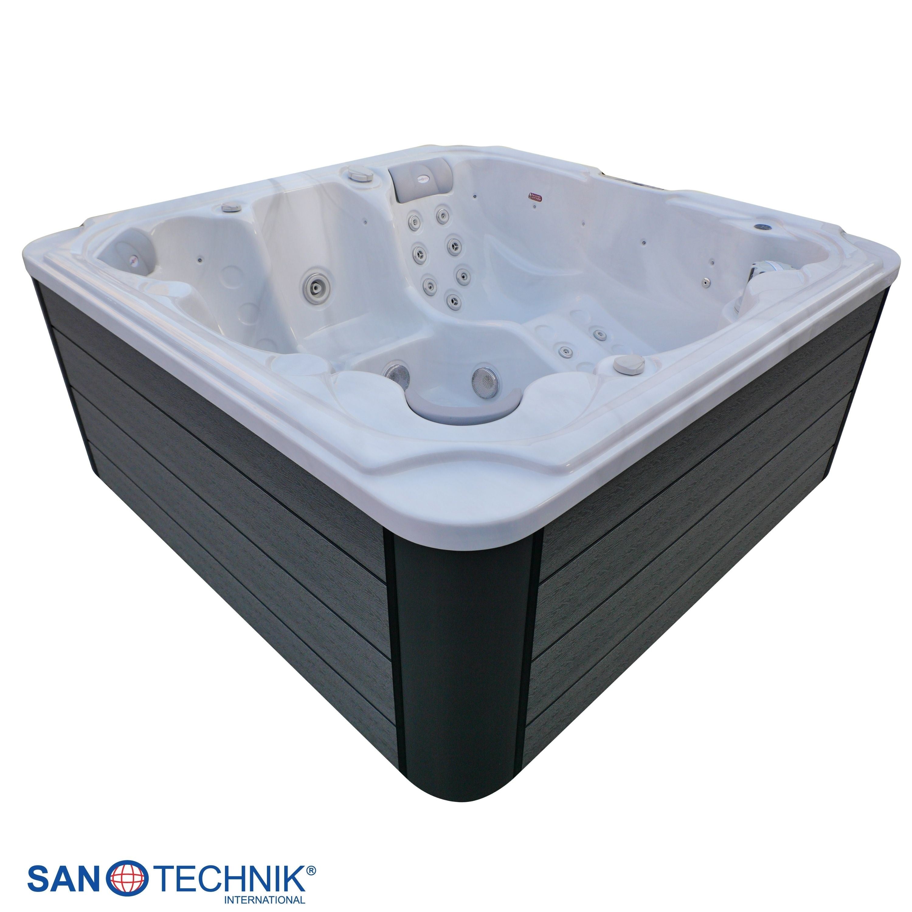 Sanotechnik - OASIS MAXI OUTDOOR WHIRLPOOL white marble inkl. Abdeckung und Stiege 210x210x95 cm
