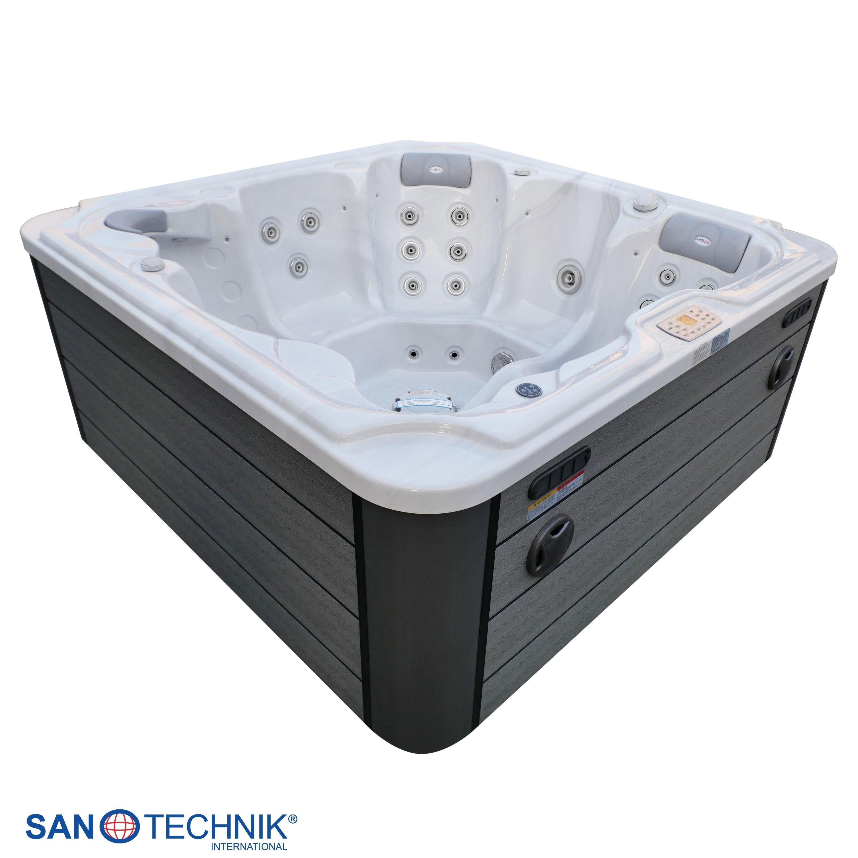 Sanotechnik - OASIS MAXI OUTDOOR WHIRLPOOL white marble inkl. Abdeckung und Stiege 210x210x95 cm