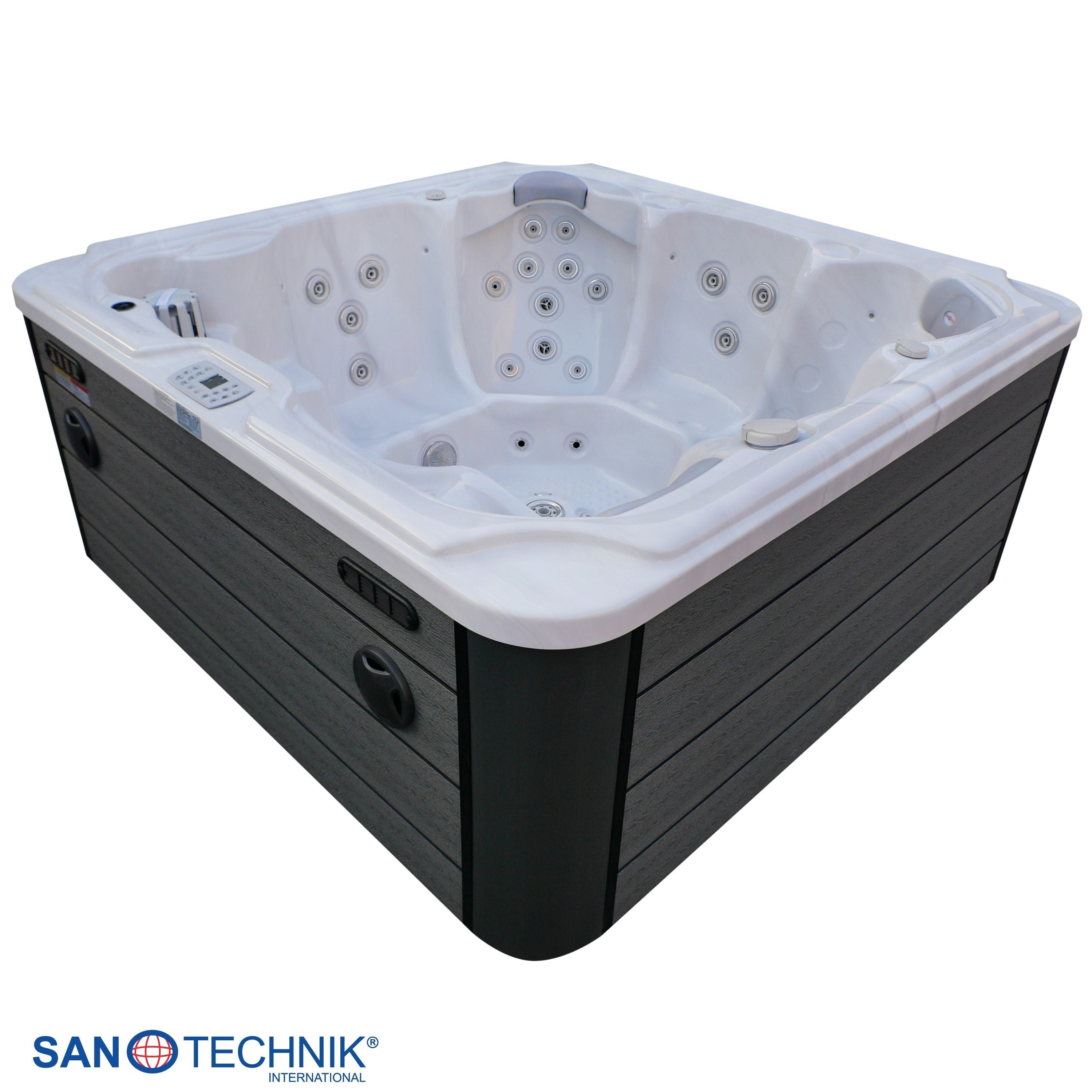 Sanotechnik - OASIS MAXI OUTDOOR WHIRLPOOL white marble inkl. Abdeckung und Stiege 210x210x95 cm