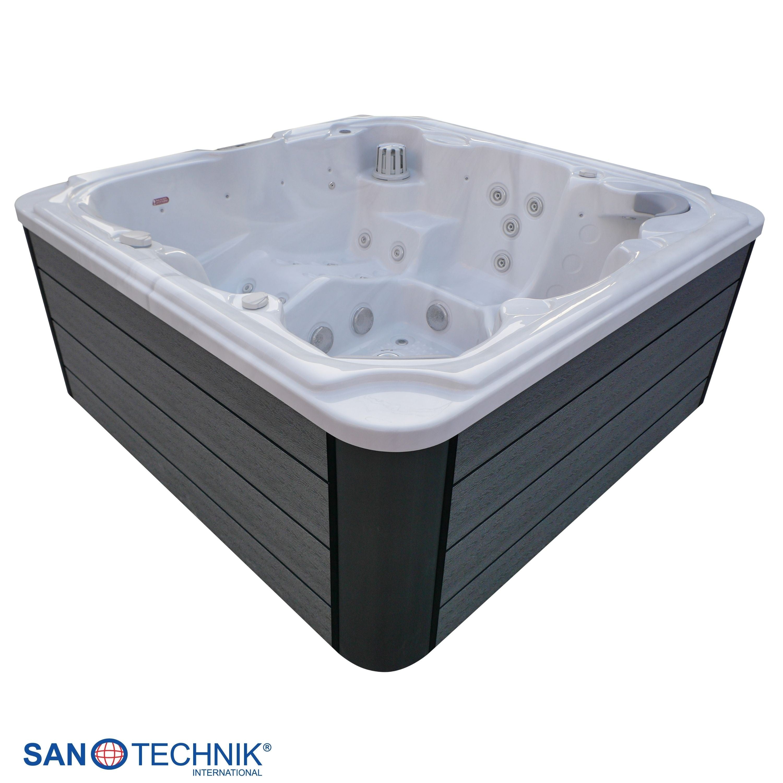 Sanotechnik - OASIS MAXI OUTDOOR WHIRLPOOL white marble inkl. Abdeckung und Stiege 210x210x95 cm