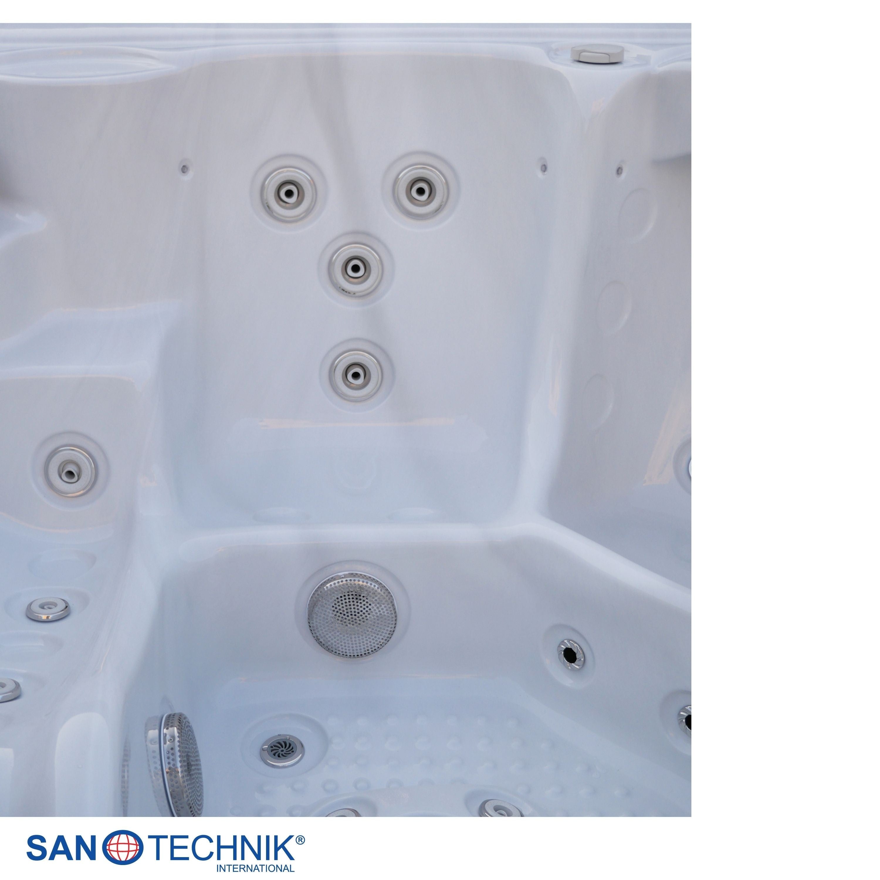 Sanotechnik - OASIS MAXI OUTDOOR WHIRLPOOL white marble inkl. Abdeckung und Stiege 210x210x95 cm