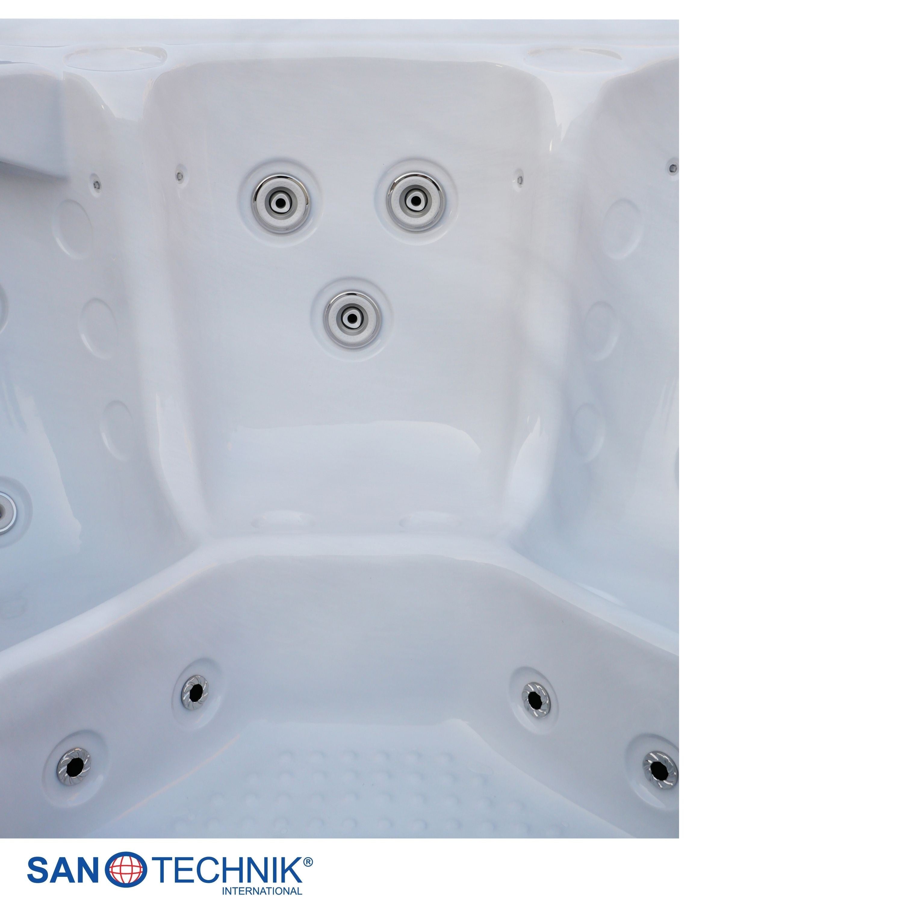 Sanotechnik - OASIS MAXI OUTDOOR WHIRLPOOL white marble inkl. Abdeckung und Stiege 210x210x95 cm