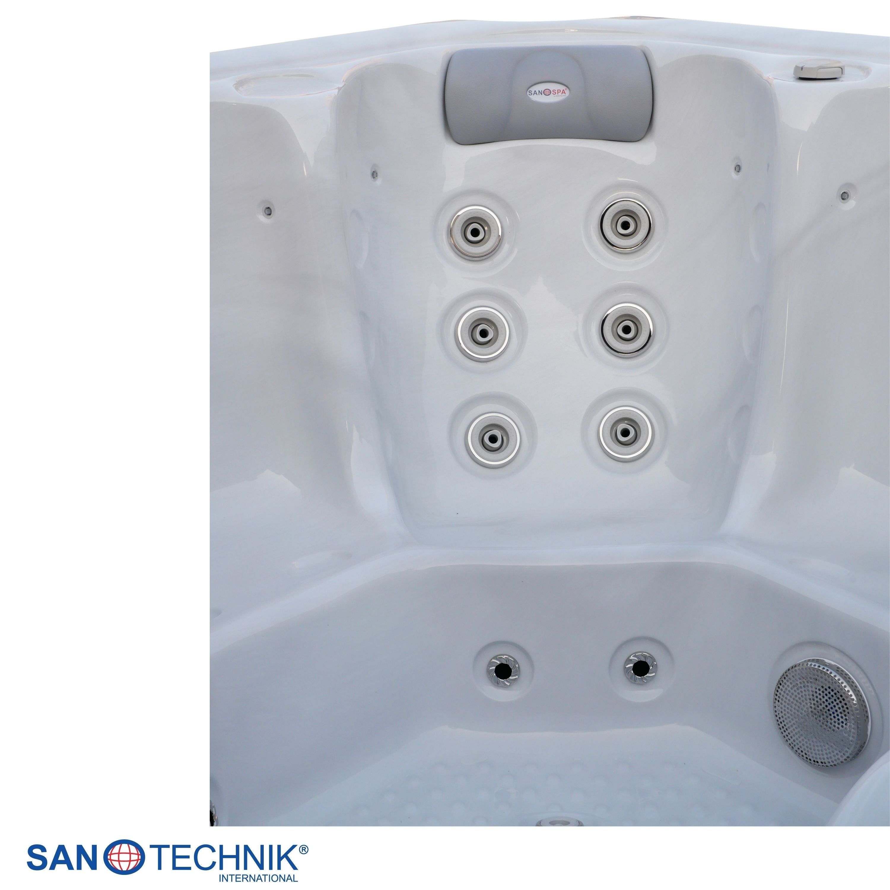 Sanotechnik - OASIS MAXI OUTDOOR WHIRLPOOL white marble inkl. Abdeckung und Stiege 210x210x95 cm