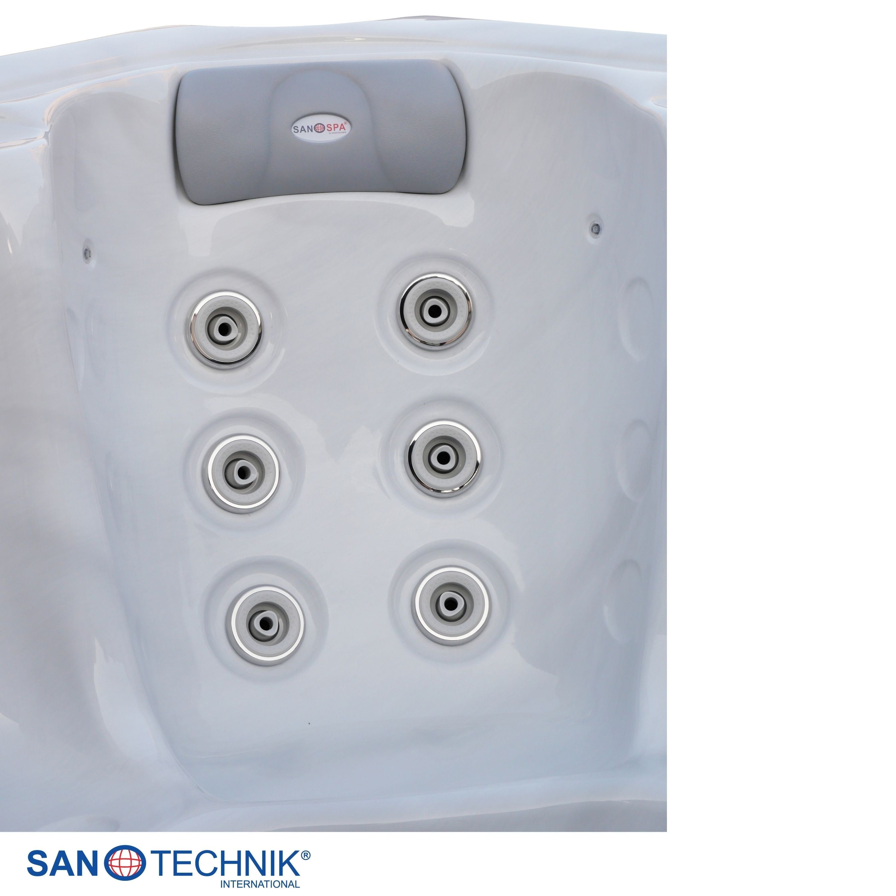 Sanotechnik - OASIS MAXI OUTDOOR WHIRLPOOL white marble inkl. Abdeckung und Stiege 210x210x95 cm