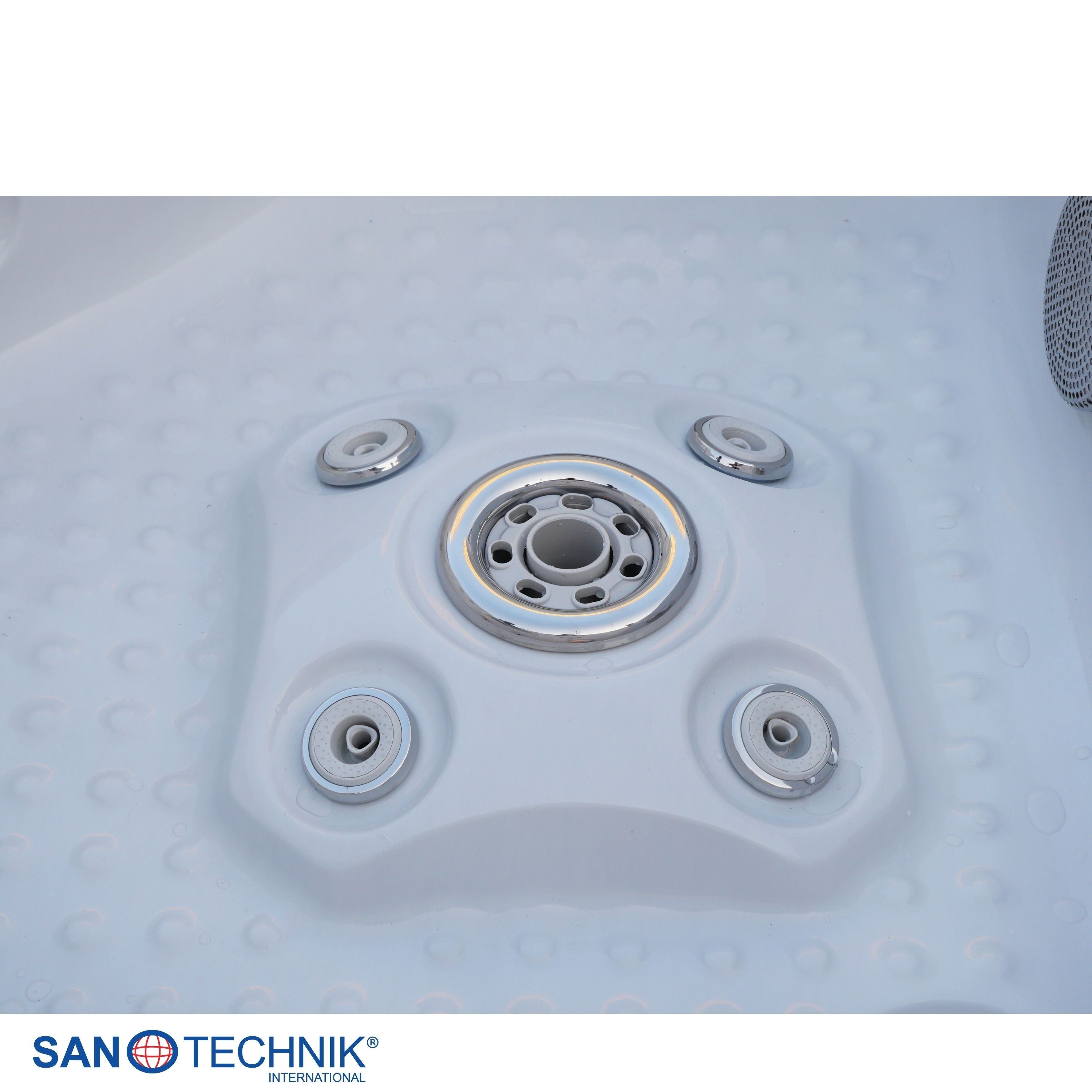 Sanotechnik - OASIS MAXI OUTDOOR WHIRLPOOL white marble inkl. Abdeckung und Stiege 210x210x95 cm