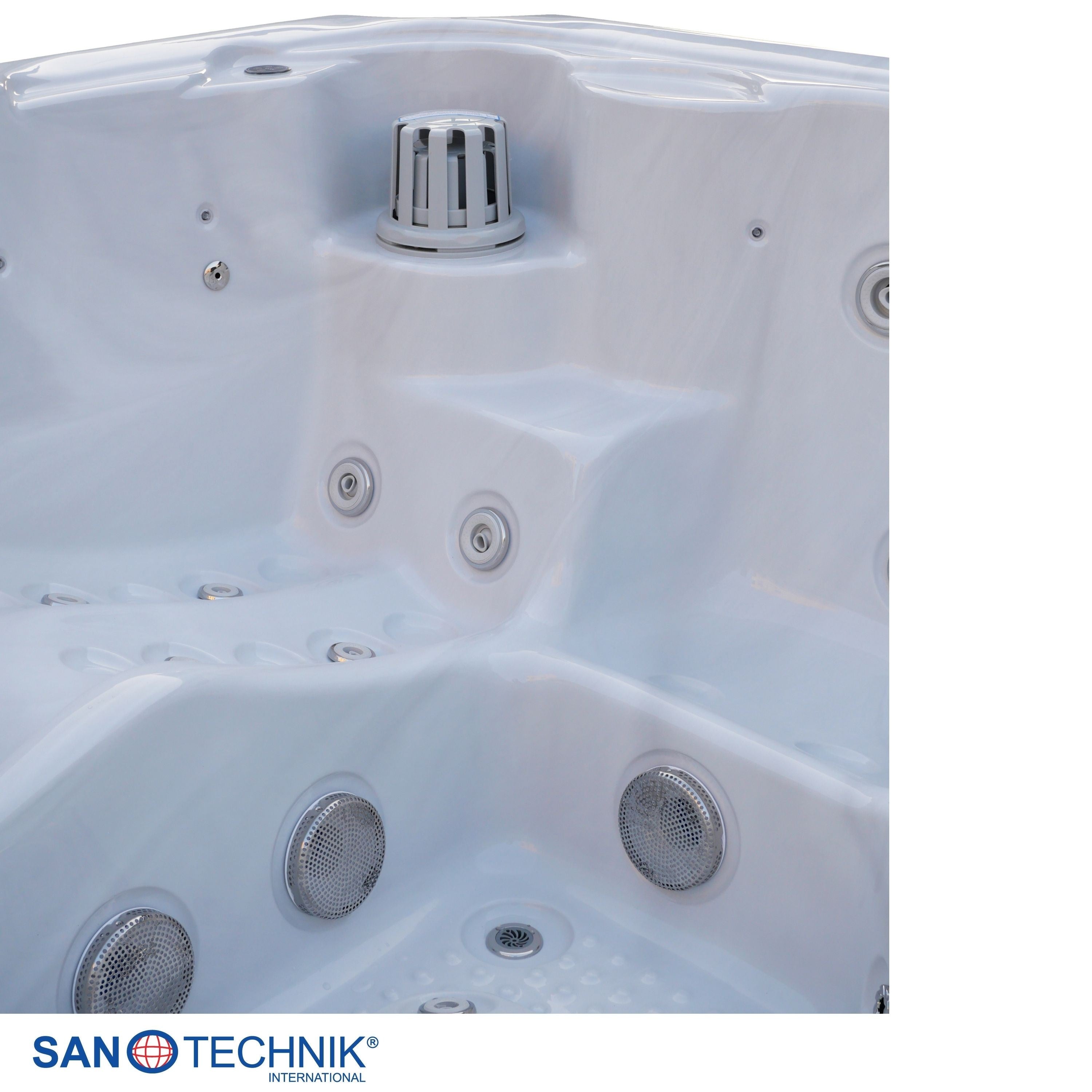 Sanotechnik - OASIS MAXI OUTDOOR WHIRLPOOL white marble inkl. Abdeckung und Stiege 210x210x95 cm