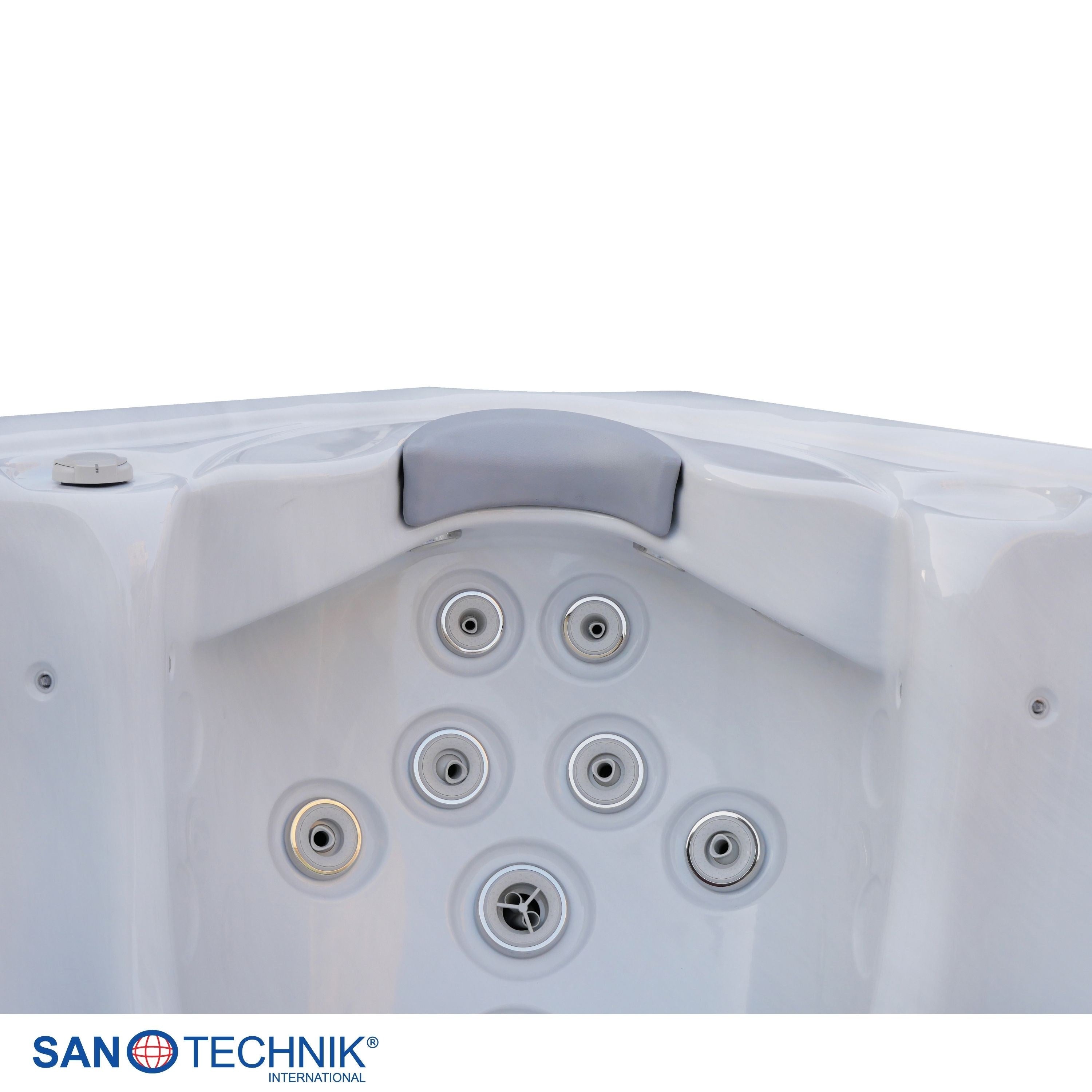 Sanotechnik - OASIS MAXI OUTDOOR WHIRLPOOL white marble inkl. Abdeckung und Stiege 210x210x95 cm